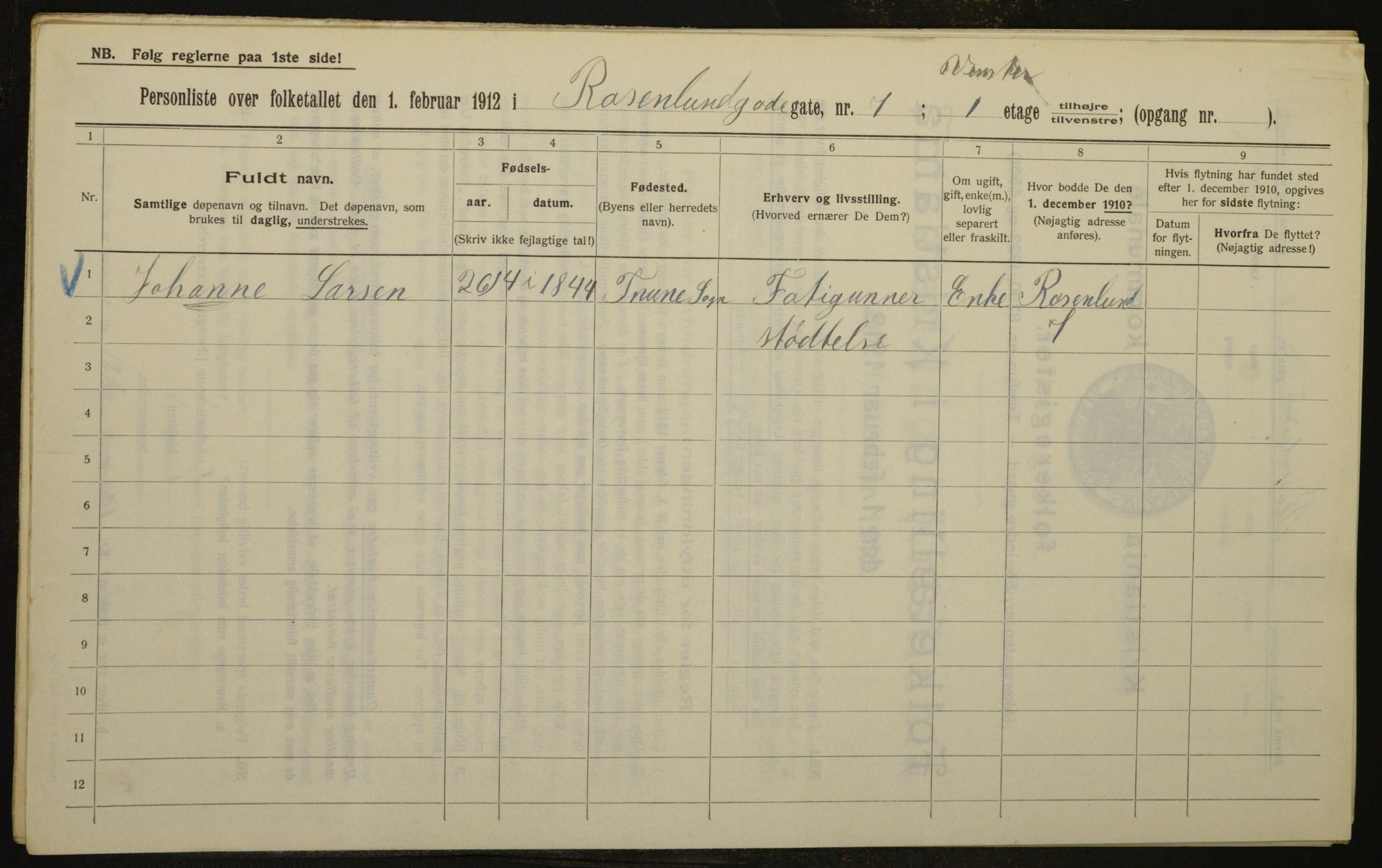 OBA, Kommunal folketelling 1.2.1912 for Kristiania, 1912, s. 84206