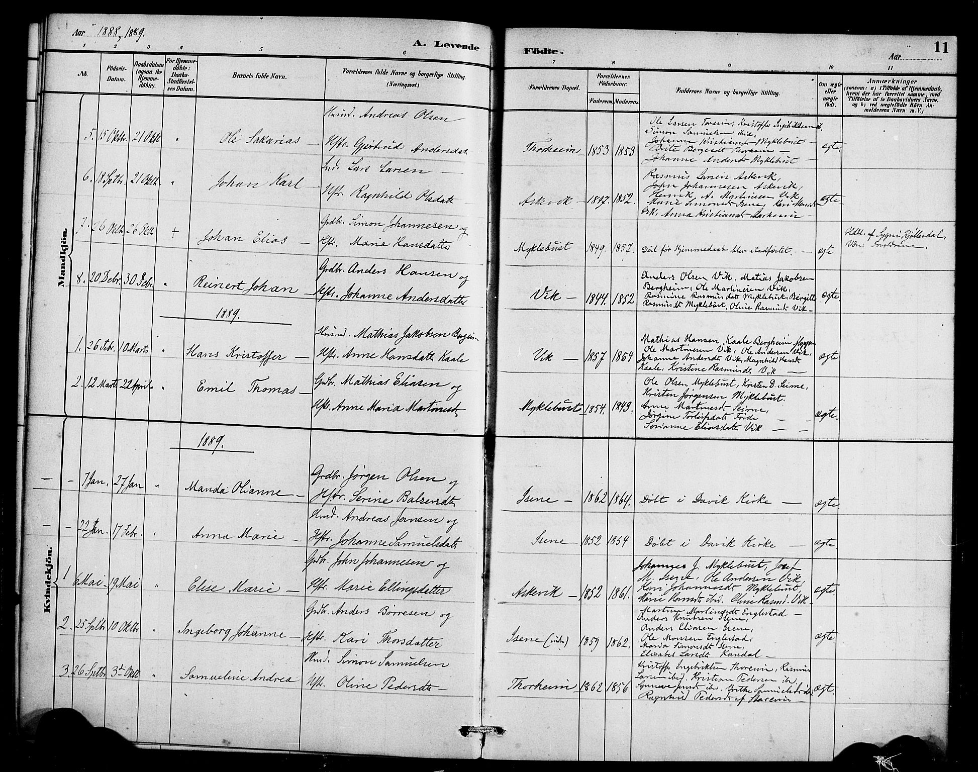 Davik sokneprestembete, AV/SAB-A-79701/H/Haa/Haae/L0001: Ministerialbok nr. E 1, 1882-1900, s. 11