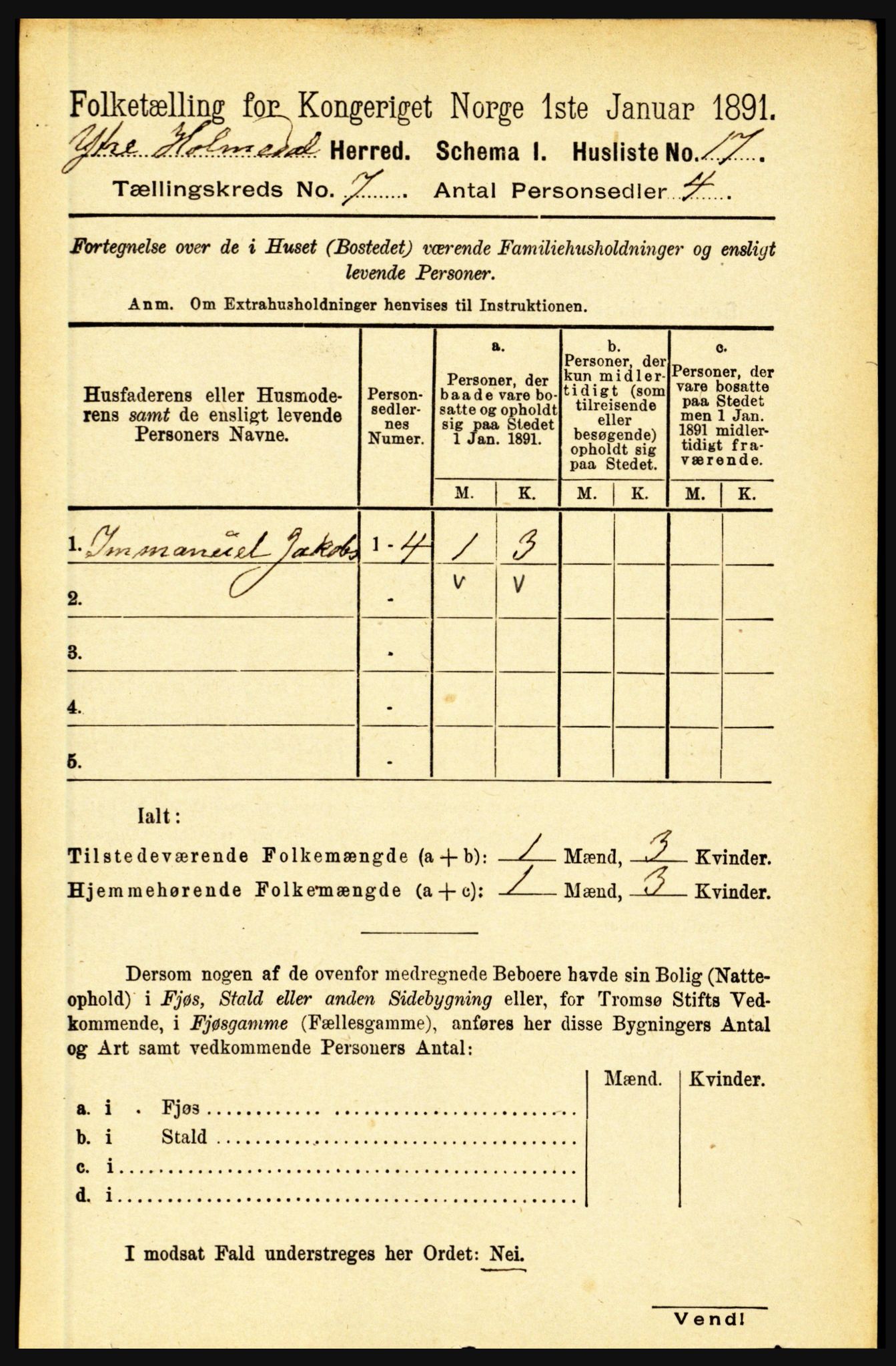 RA, Folketelling 1891 for 1429 Ytre Holmedal herred, 1891, s. 1584