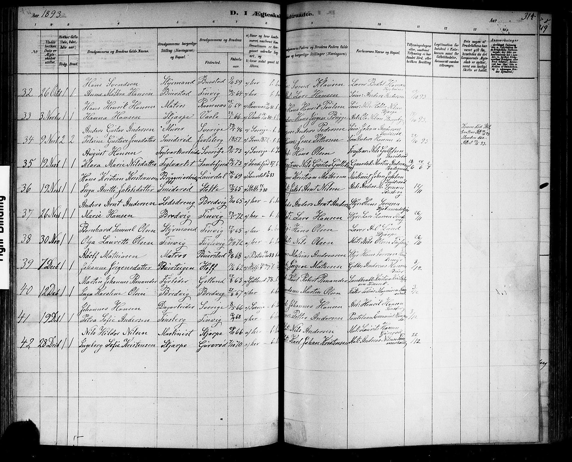 Nøtterøy kirkebøker, AV/SAKO-A-354/F/Fa/L0008: Ministerialbok nr. I 8, 1878-1893, s. 314