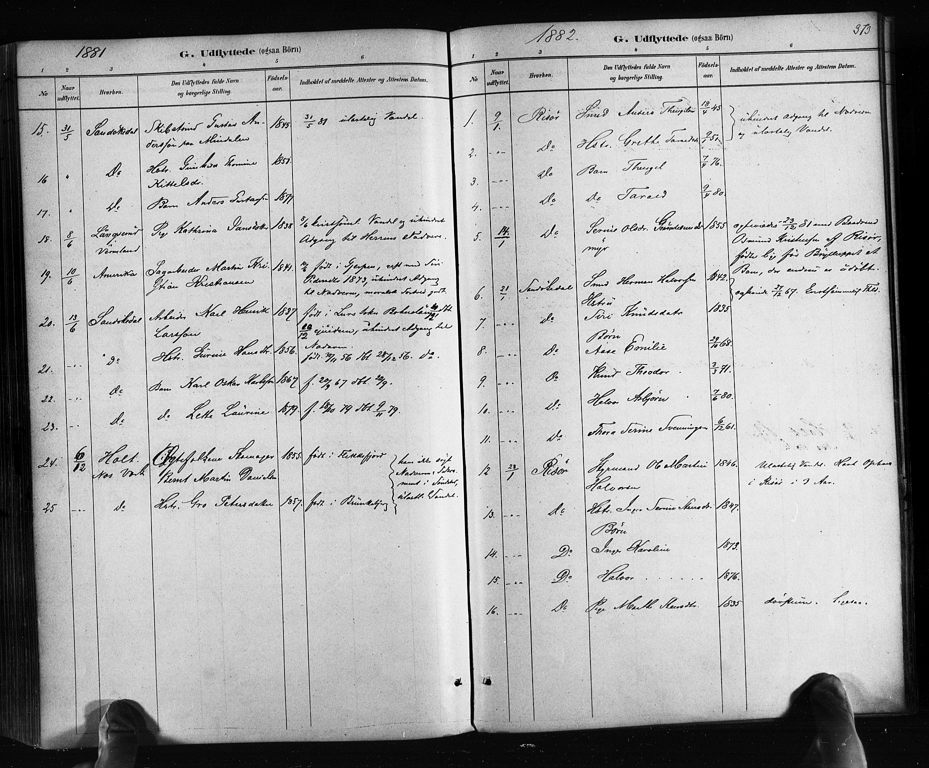 Søndeled sokneprestkontor, AV/SAK-1111-0038/F/Fa/L0004: Ministerialbok nr. A 4, 1880-1889, s. 373