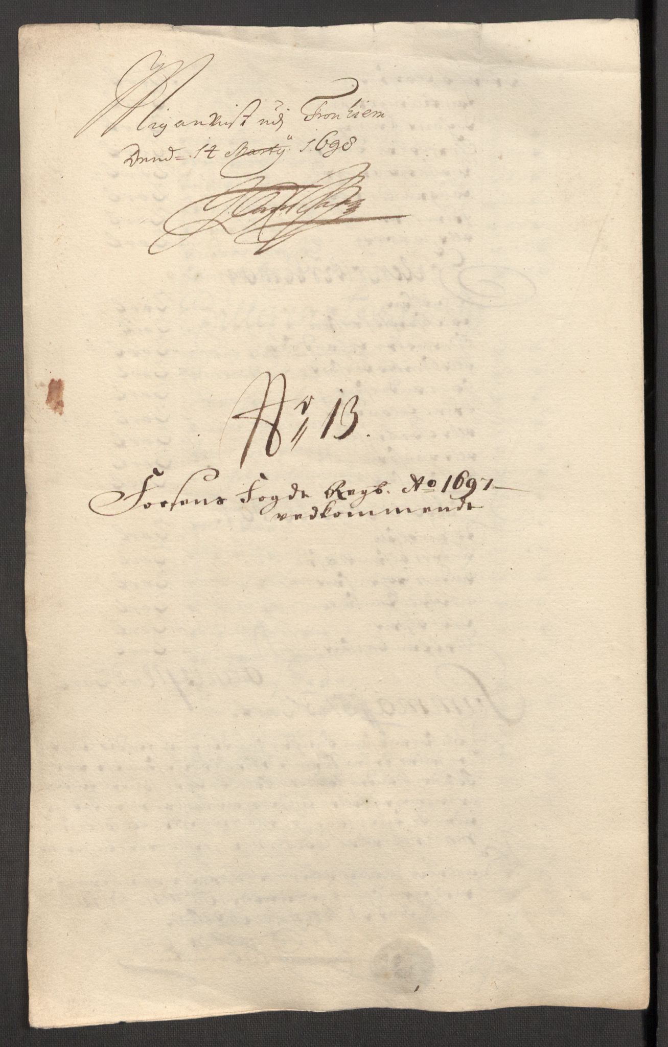 Rentekammeret inntil 1814, Reviderte regnskaper, Fogderegnskap, RA/EA-4092/R57/L3852: Fogderegnskap Fosen, 1697, s. 169