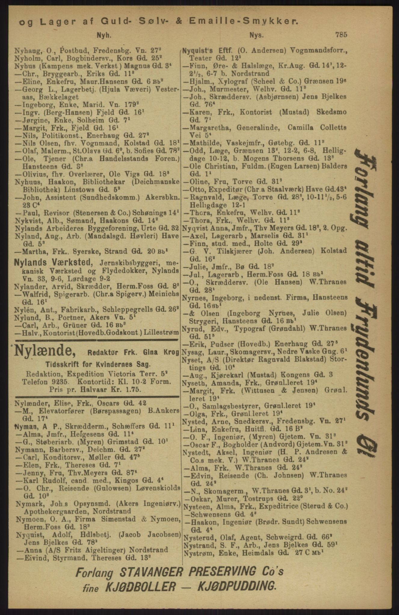 Kristiania/Oslo adressebok, PUBL/-, 1911, s. 785