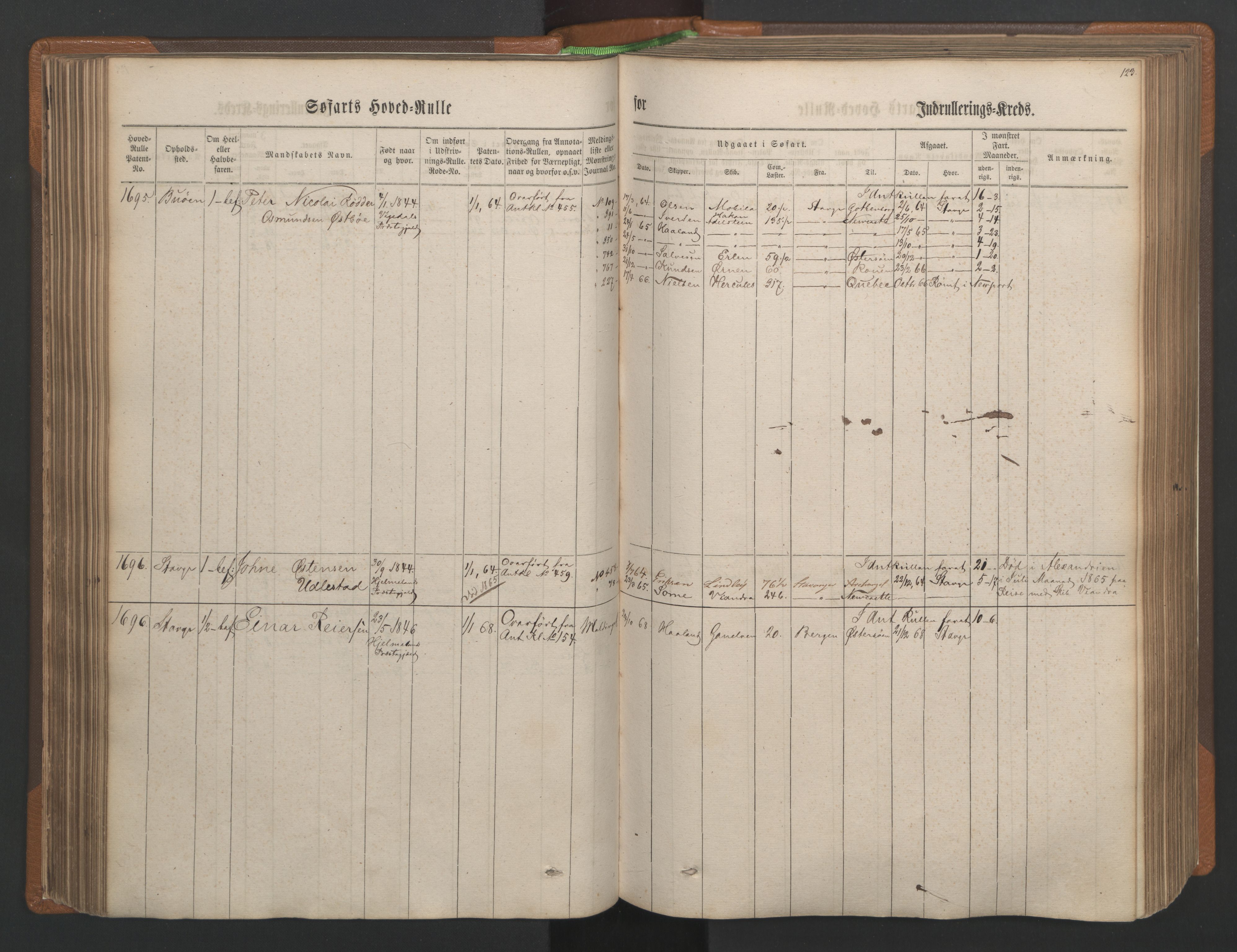 Stavanger sjømannskontor, AV/SAST-A-102006/F/Fb/Fbb/L0003: Sjøfartshovedrulle, patentnr. 1451-2270, 1863, s. 128