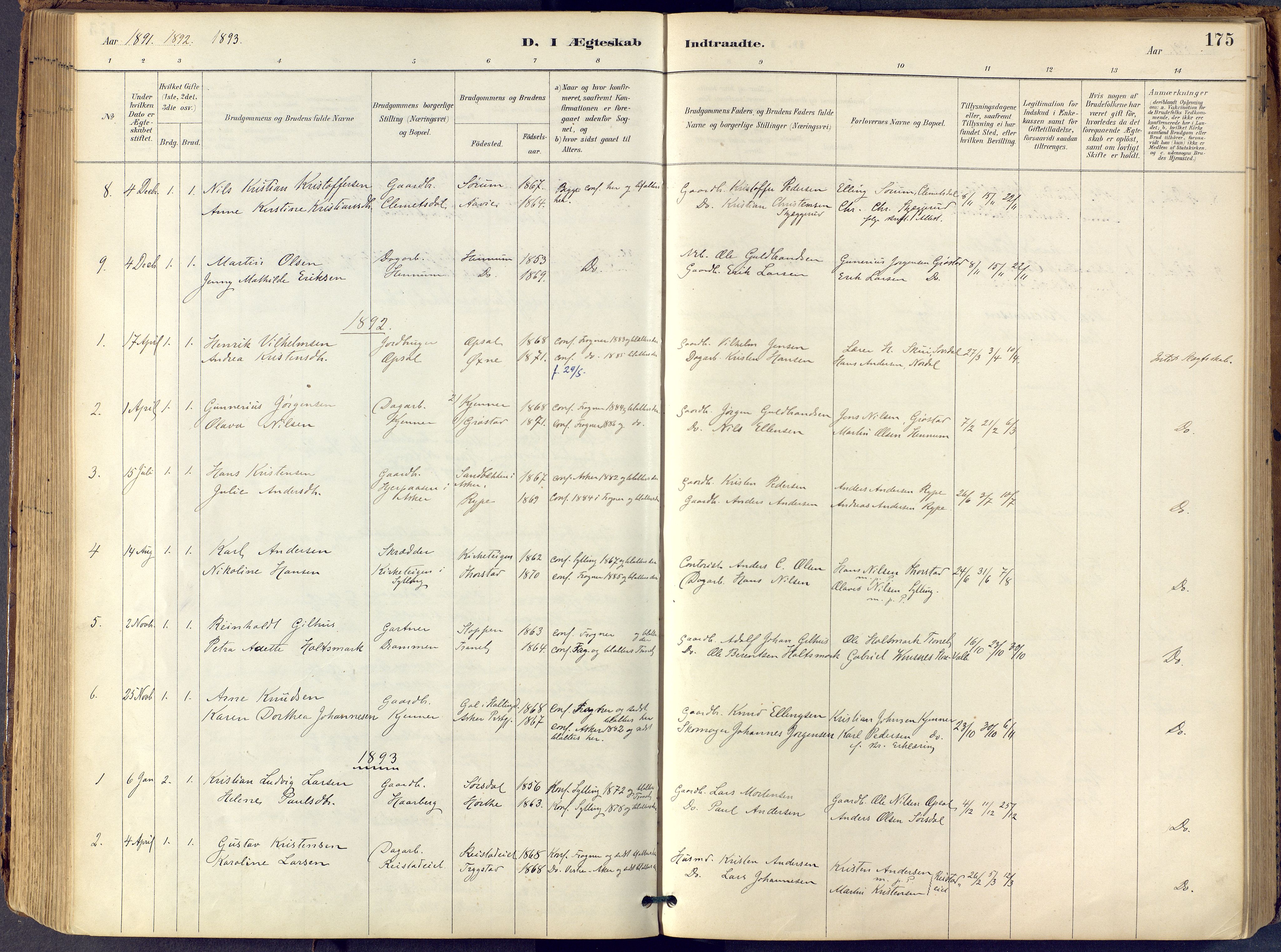 Lier kirkebøker, AV/SAKO-A-230/F/Fb/L0001: Ministerialbok nr. II 1, 1883-1910, s. 175