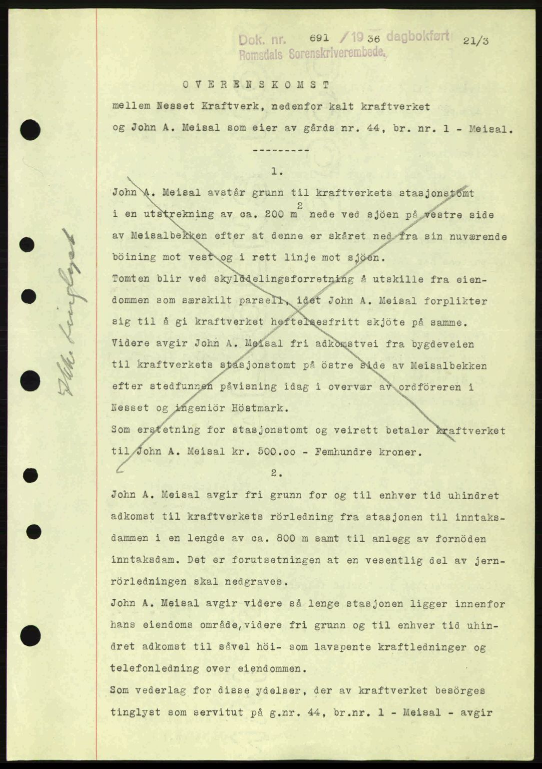Romsdal sorenskriveri, SAT/A-4149/1/2/2C: Pantebok nr. A1, 1936-1936, Dagboknr: 691/1936