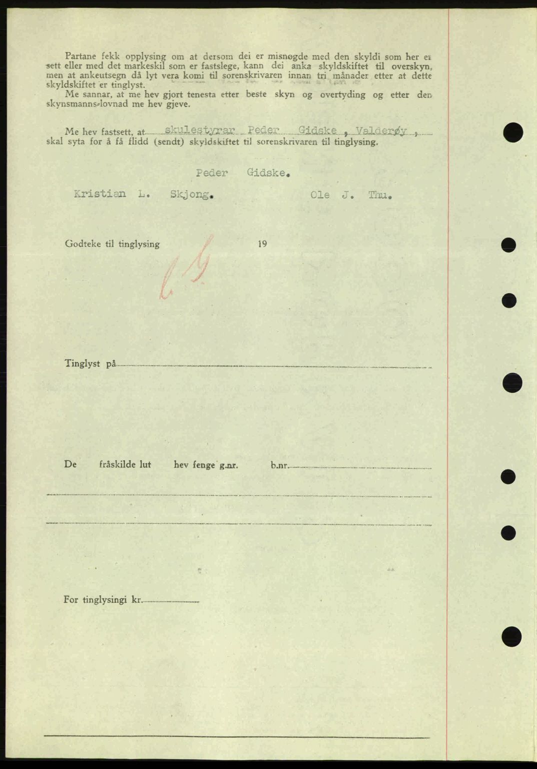 Nordre Sunnmøre sorenskriveri, AV/SAT-A-0006/1/2/2C/2Ca: Pantebok nr. A20a, 1945-1945, Dagboknr: 964/1945