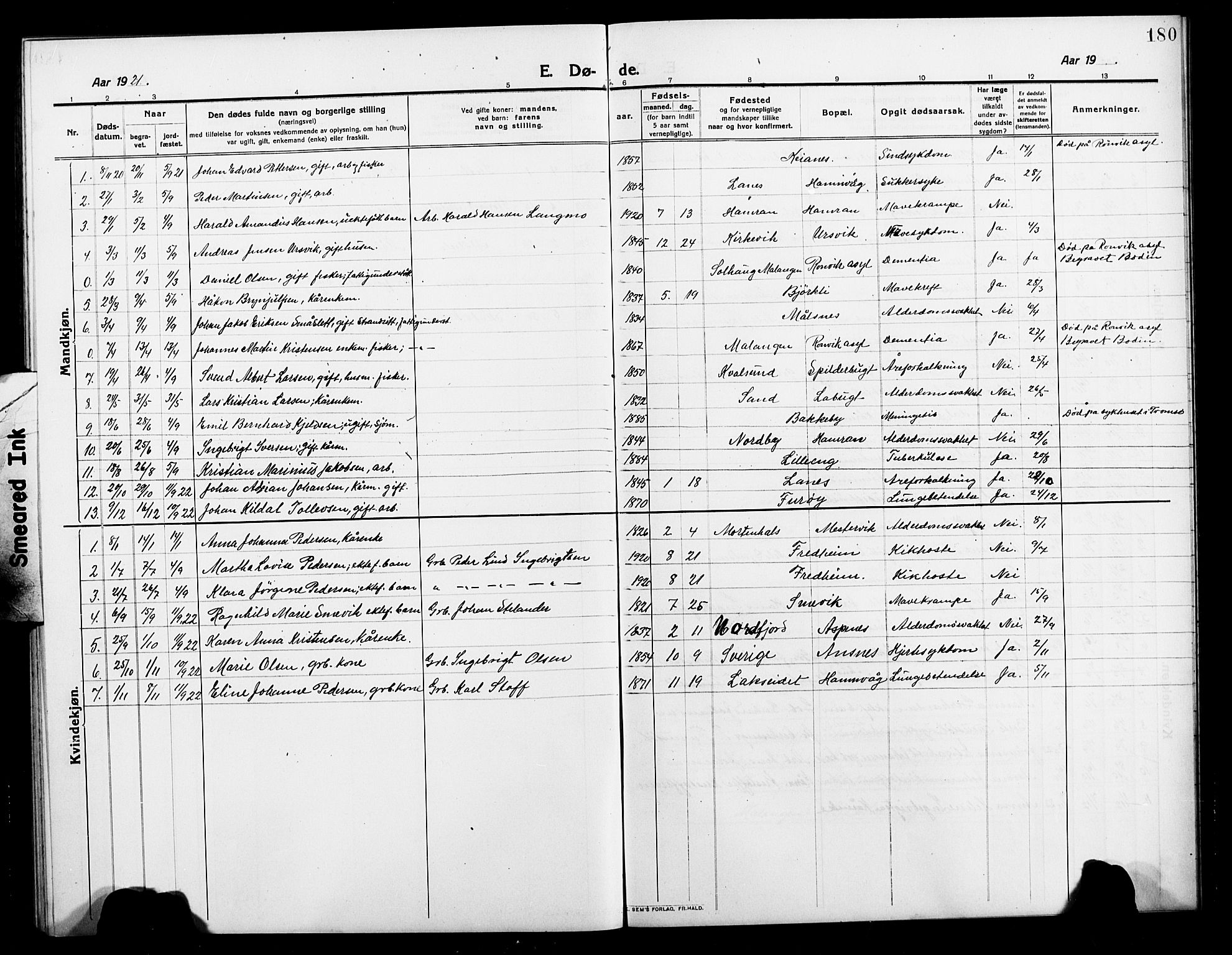 Balsfjord sokneprestembete, AV/SATØ-S-1303/G/Gab/L0004klokker: Klokkerbok nr. 4, 1910-1926, s. 180