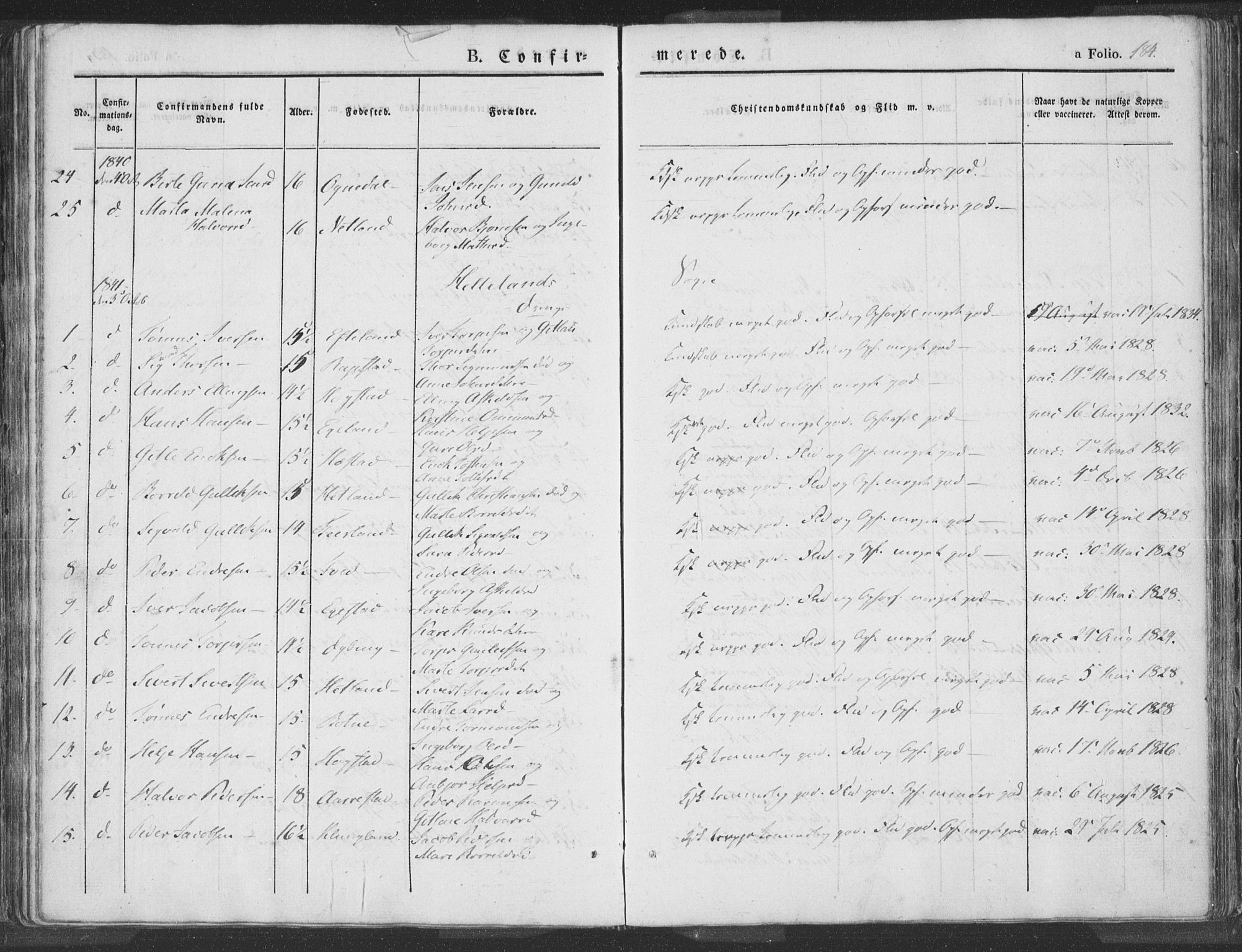 Helleland sokneprestkontor, SAST/A-101810: Ministerialbok nr. A 6.1, 1834-1863, s. 184