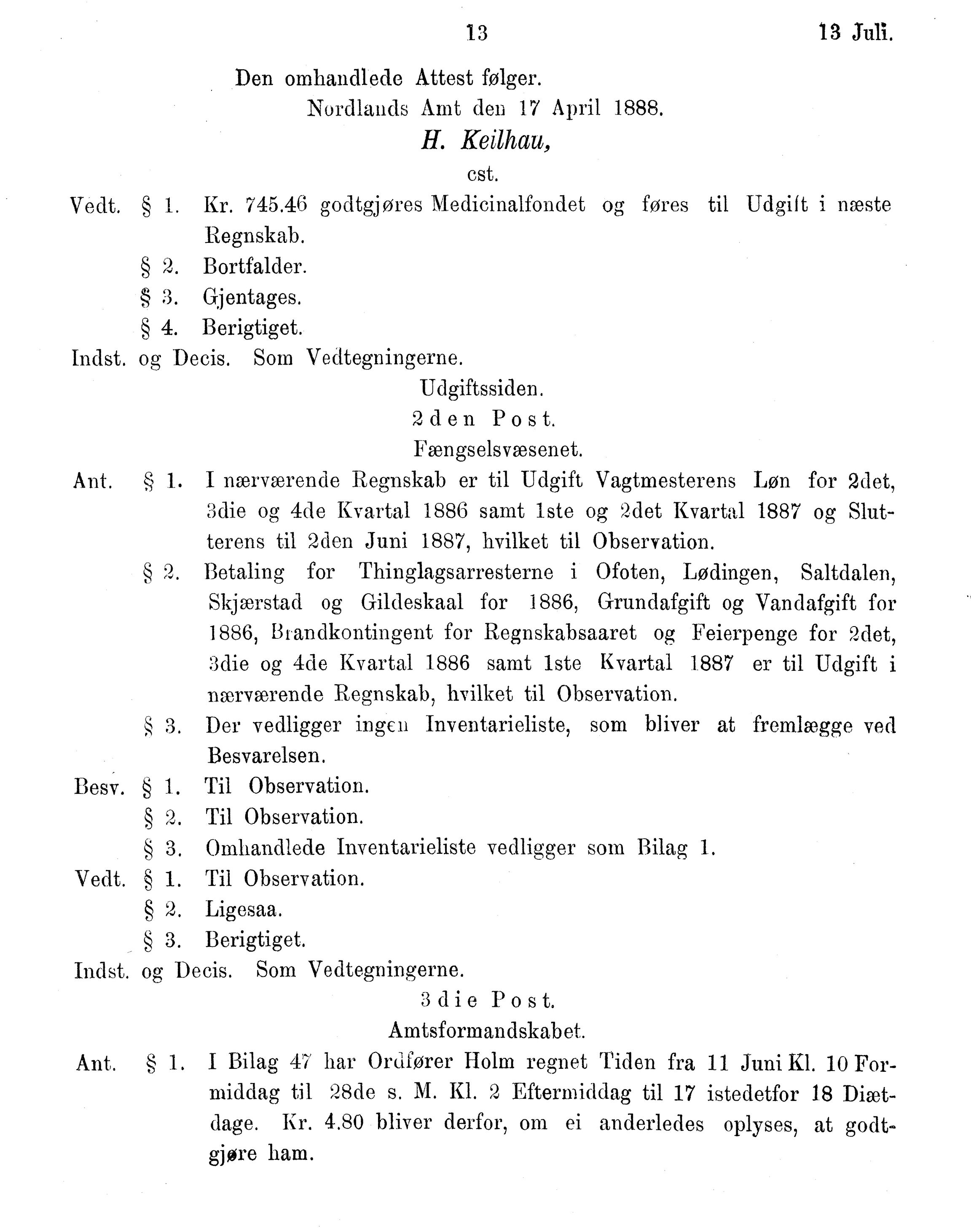 Nordland Fylkeskommune. Fylkestinget, AIN/NFK-17/176/A/Ac/L0015: Fylkestingsforhandlinger 1886-1890, 1886-1890