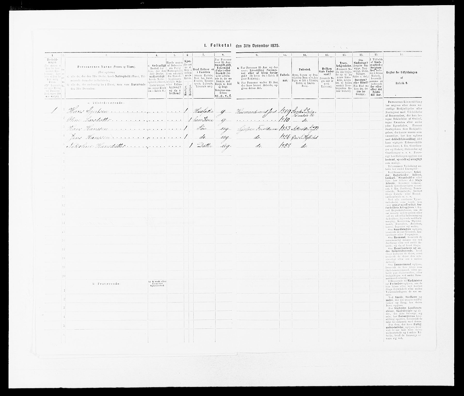 SAB, Folketelling 1875 for 1413P Hyllestad prestegjeld, 1875, s. 124