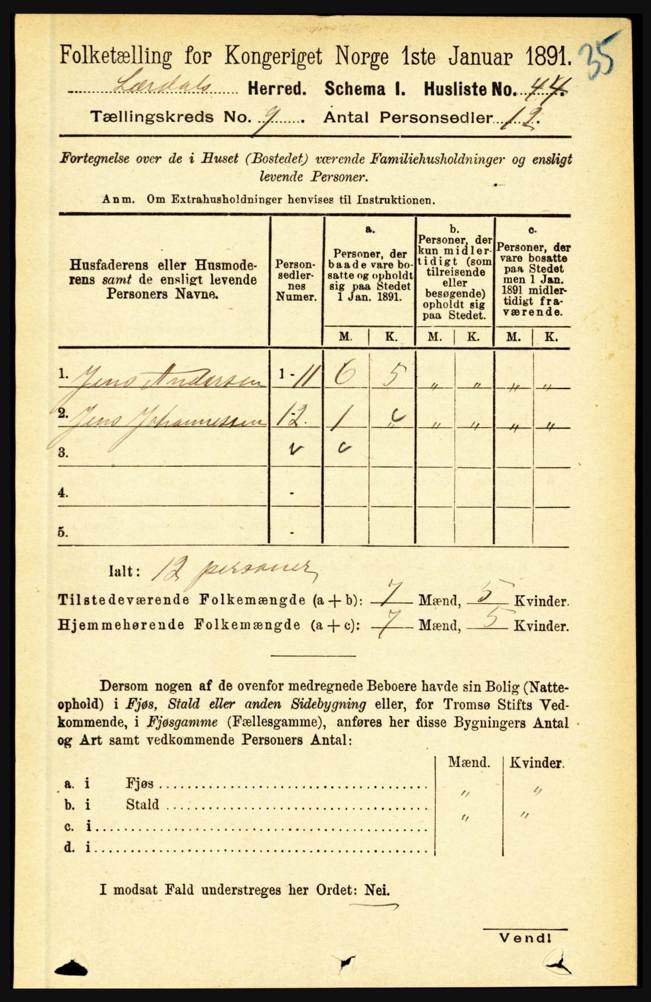 RA, Folketelling 1891 for 1422 Lærdal herred, 1891, s. 1376