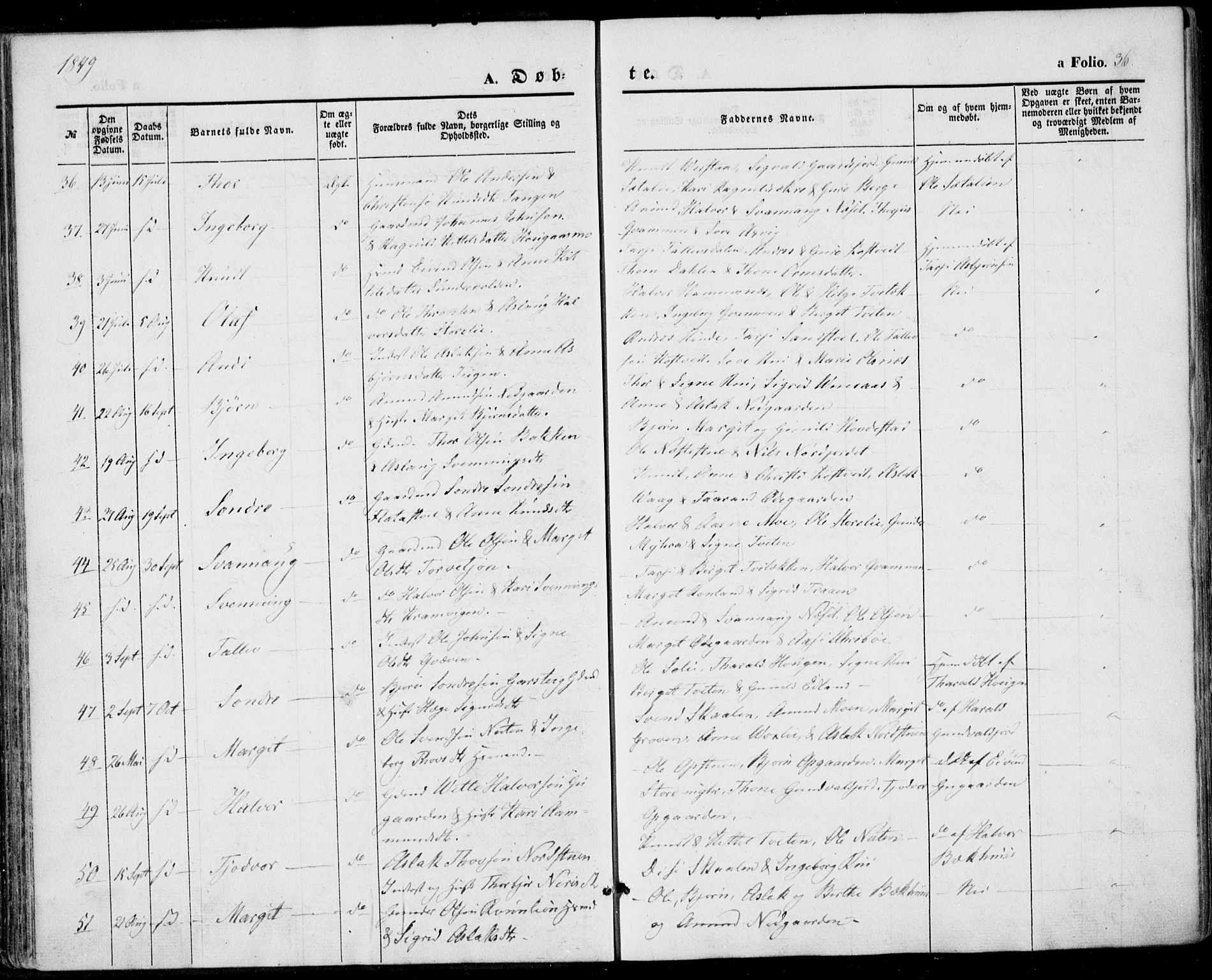 Vinje kirkebøker, AV/SAKO-A-312/F/Fa/L0004: Ministerialbok nr. I 4, 1843-1869, s. 36