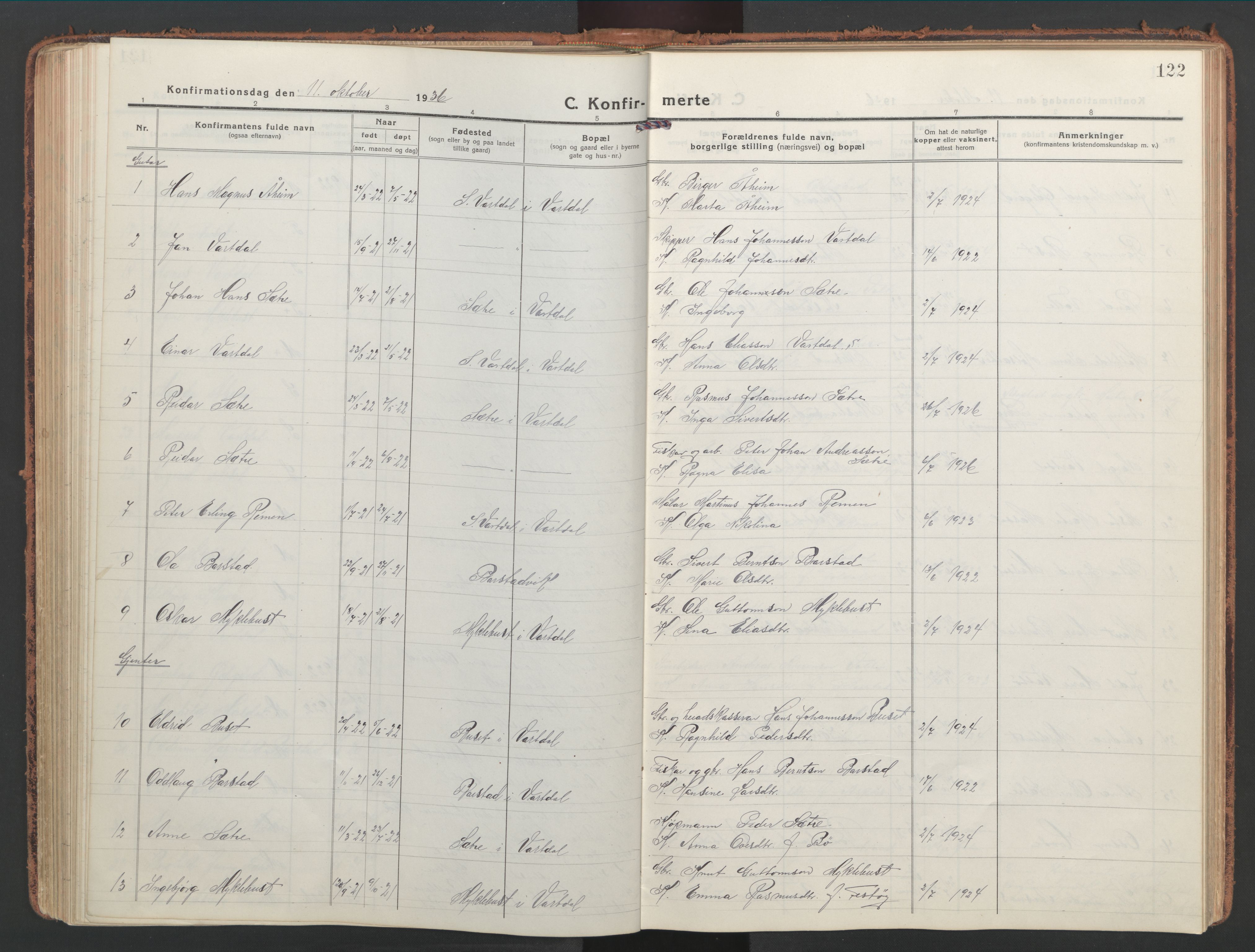 Ministerialprotokoller, klokkerbøker og fødselsregistre - Møre og Romsdal, AV/SAT-A-1454/514/L0202: Klokkerbok nr. 514C02, 1916-1944, s. 122