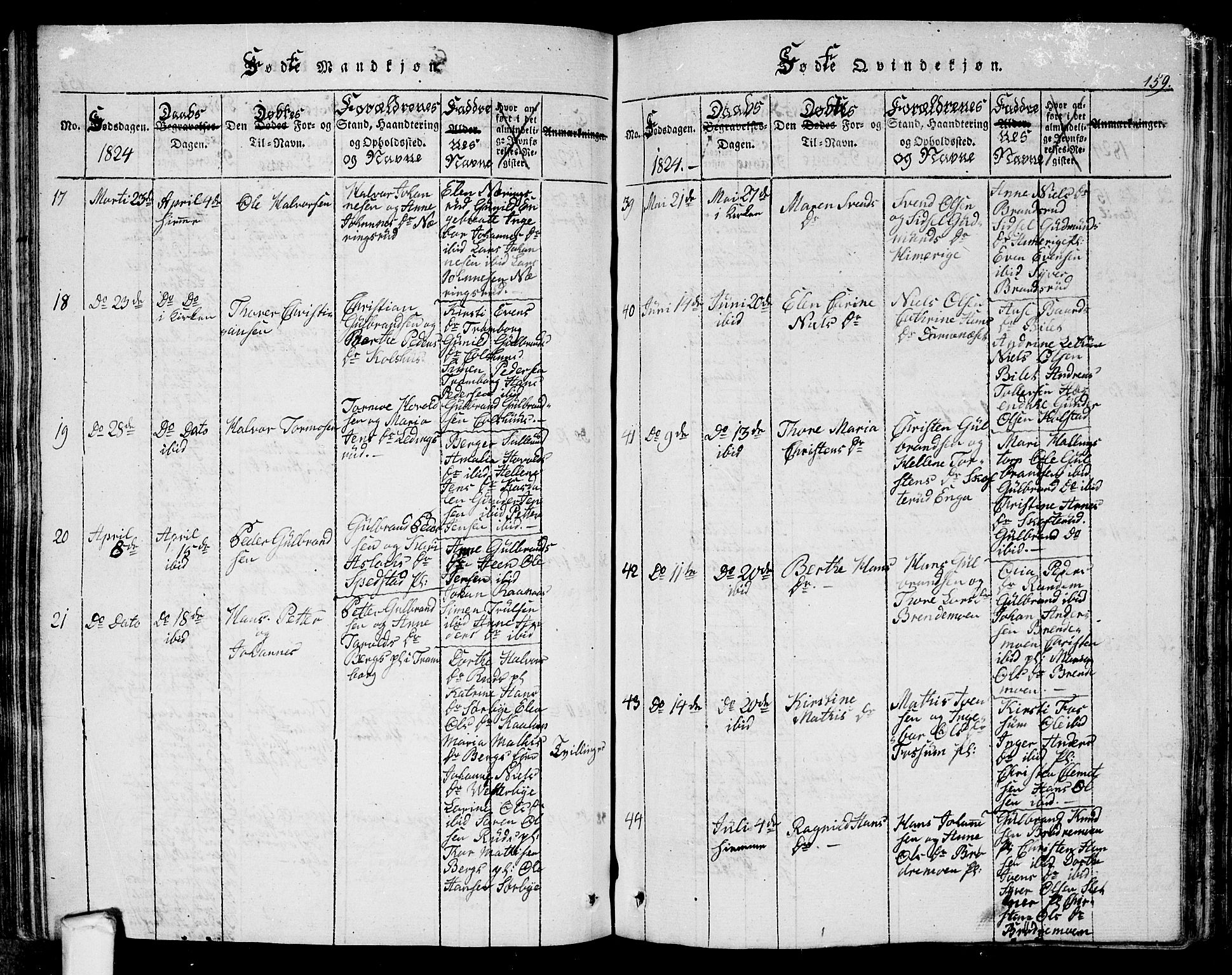 Eidsberg prestekontor Kirkebøker, AV/SAO-A-10905/G/Ga/L0001: Klokkerbok nr. I 1, 1814-1831, s. 159