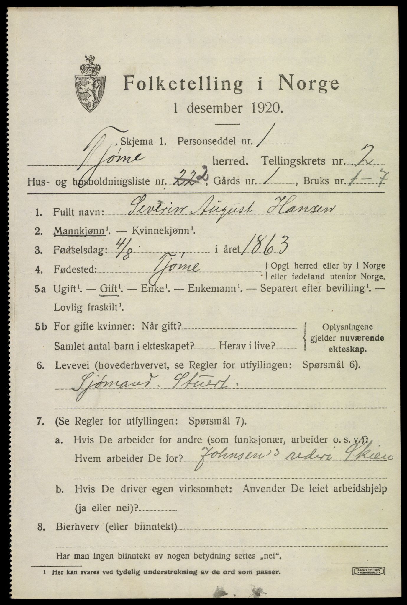 SAKO, Folketelling 1920 for 0723 Tjøme herred, 1920, s. 2897