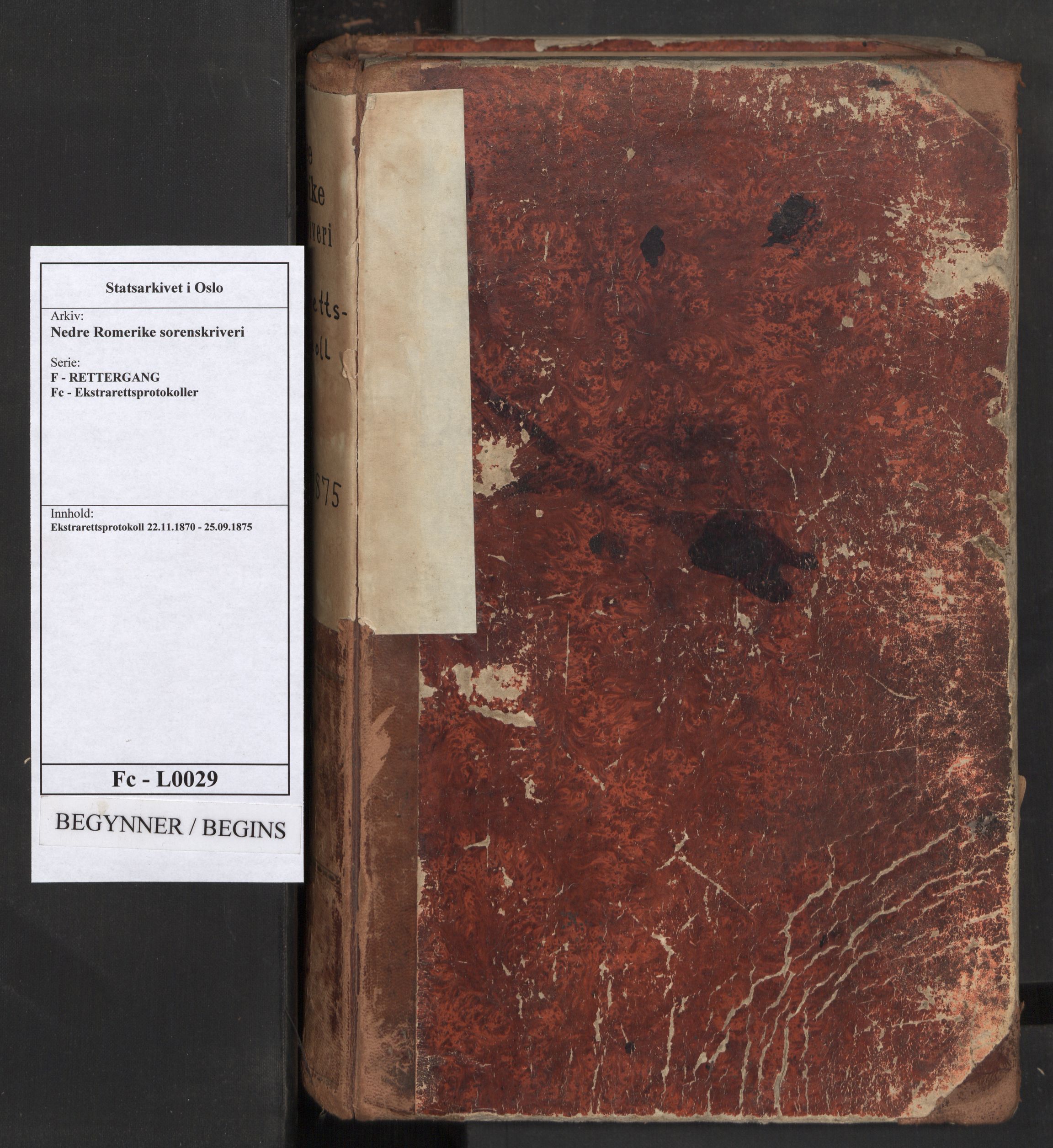 Nedre Romerike sorenskriveri, SAO/A-10469/F/Fc/L0029: Ekstrarettsprotokoll, 1870-1875