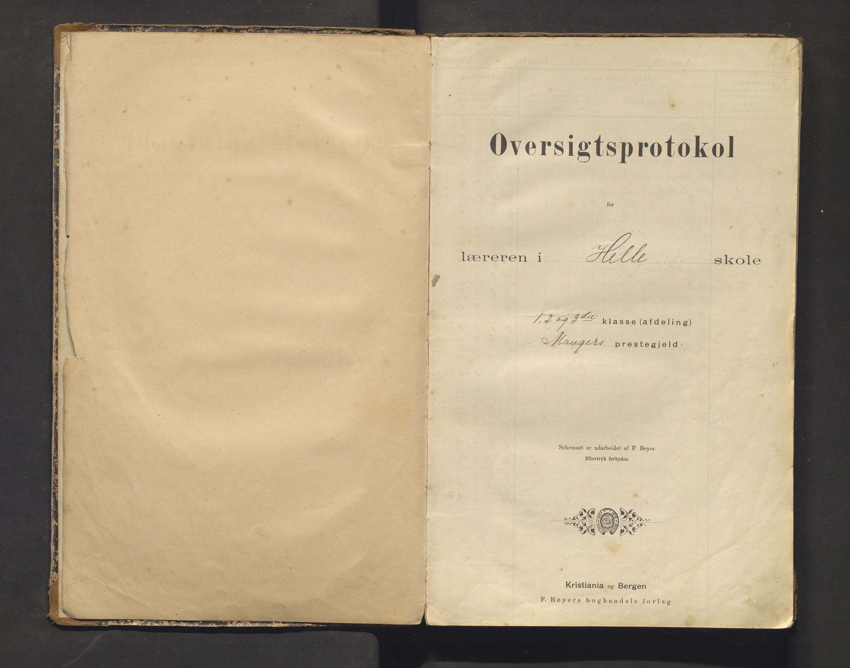Manger kommune. Barneskulane, IKAH/1261-231/F/Fa/L0003: Skuleprotokoll for læraren i Helle og Vågenes krinsar , 1892-1929
