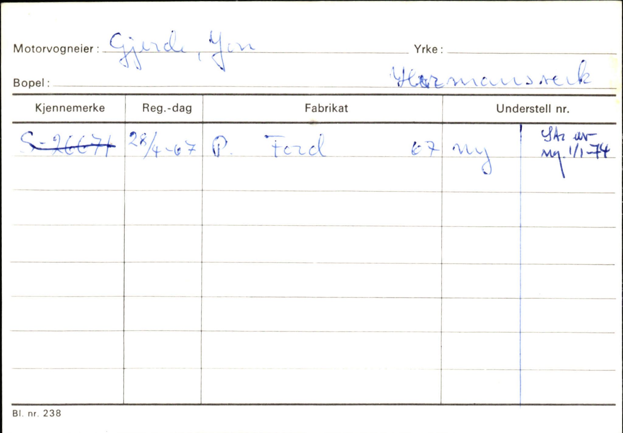 Statens vegvesen, Sogn og Fjordane vegkontor, SAB/A-5301/4/F/L0126: Eigarregister Fjaler M-Å. Leikanger A-Å, 1945-1975, s. 1203