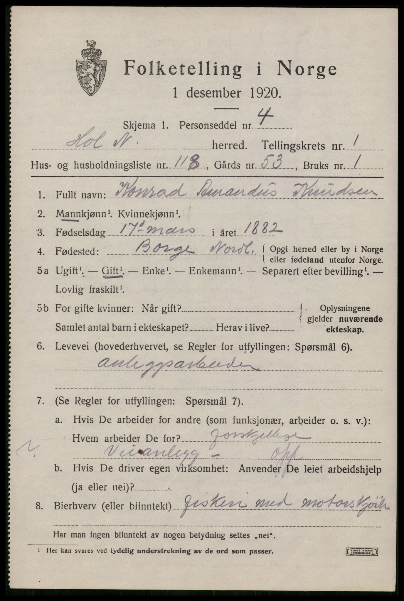 SAT, Folketelling 1920 for 1861 Hol herred, 1920, s. 1923