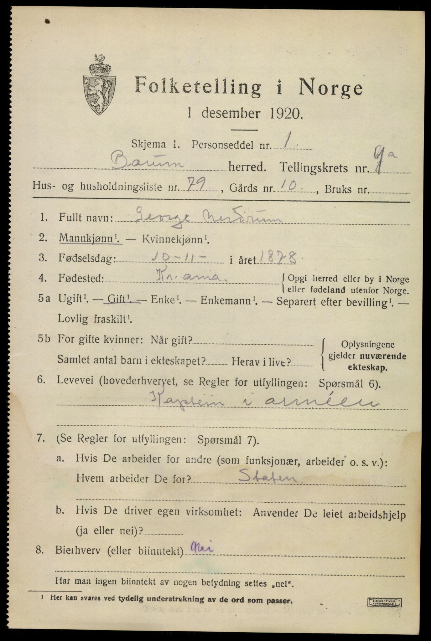 SAO, Folketelling 1920 for 0219 Bærum herred, 1920, s. 20020