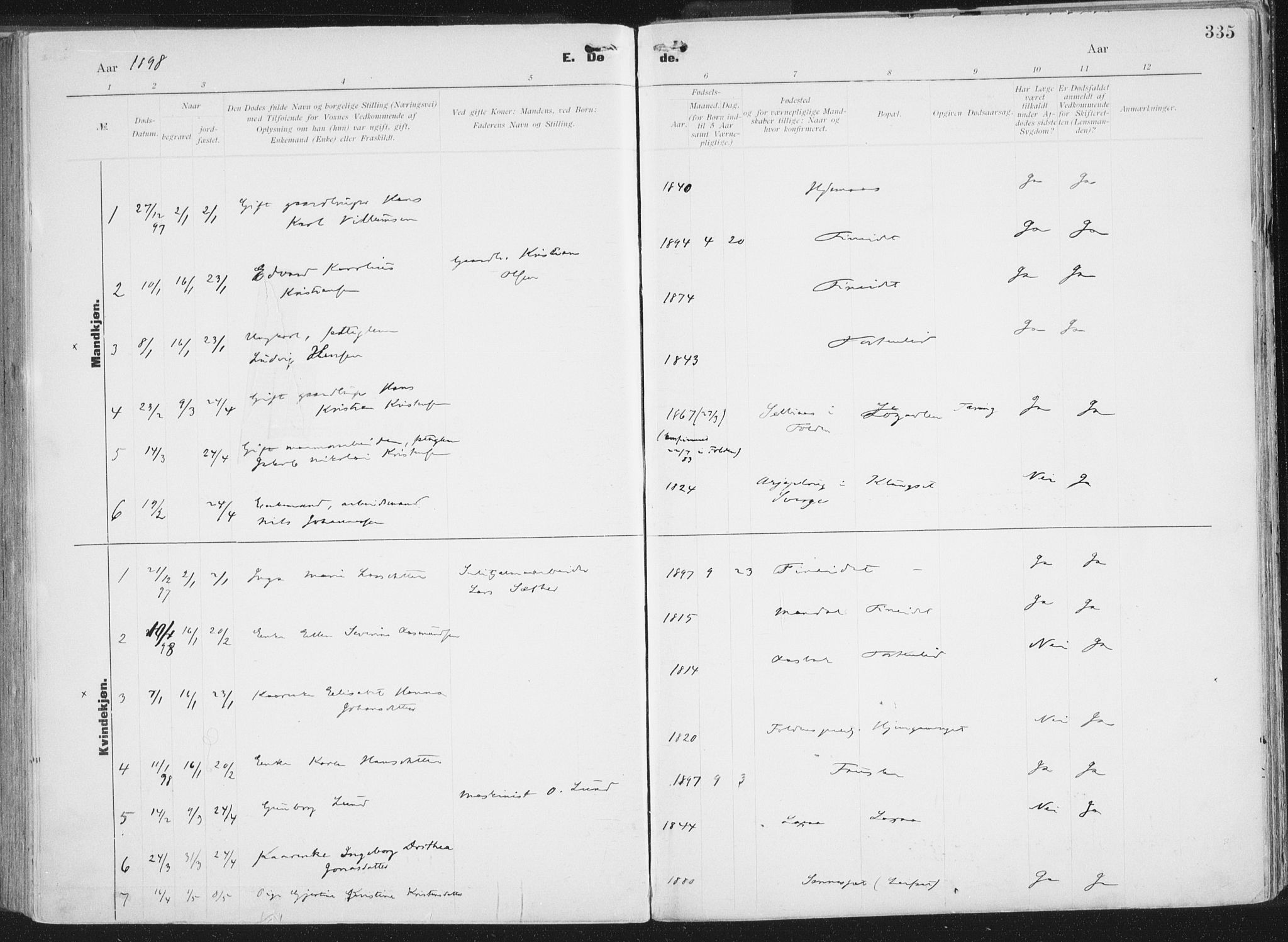 Ministerialprotokoller, klokkerbøker og fødselsregistre - Nordland, SAT/A-1459/849/L0696: Ministerialbok nr. 849A08, 1898-1910, s. 335
