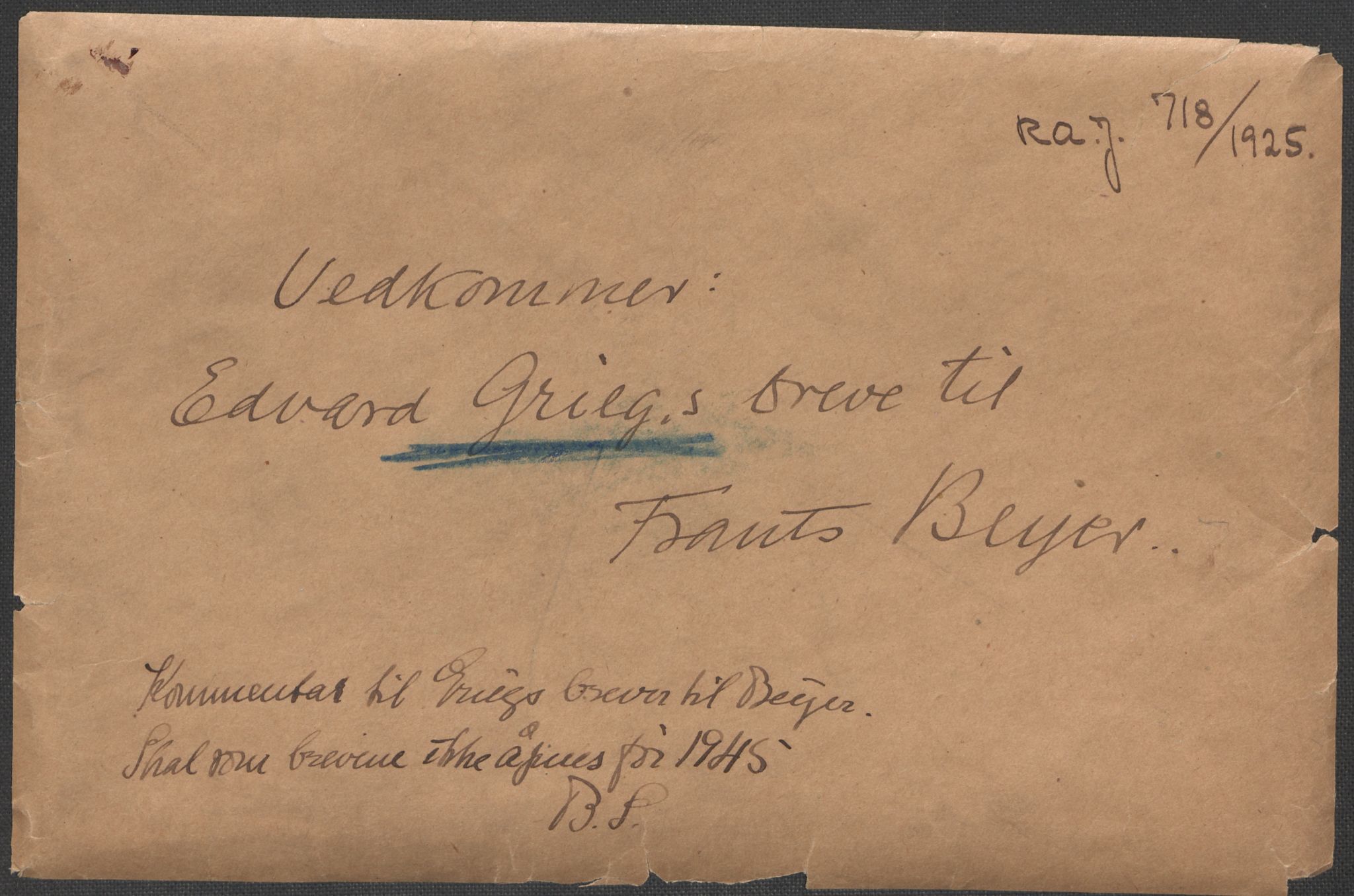 Beyer, Frants, RA/PA-0132/F/L0001: Brev fra Edvard Grieg til Frantz Beyer og "En del optegnelser som kan tjene til kommentar til brevene" av Marie Beyer, 1872-1907, s. 8