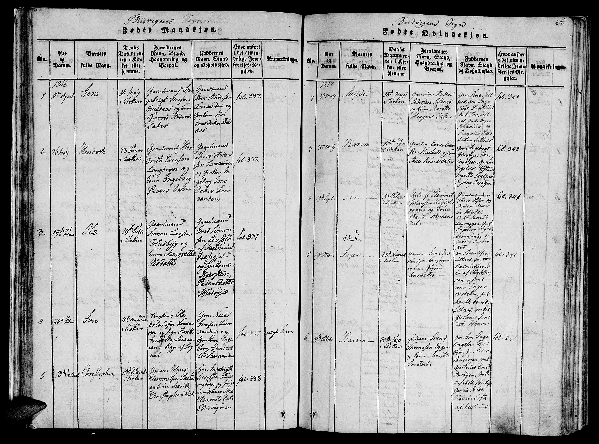 Ministerialprotokoller, klokkerbøker og fødselsregistre - Sør-Trøndelag, AV/SAT-A-1456/612/L0373: Ministerialbok nr. 612A06 /2, 1816-1828, s. 66