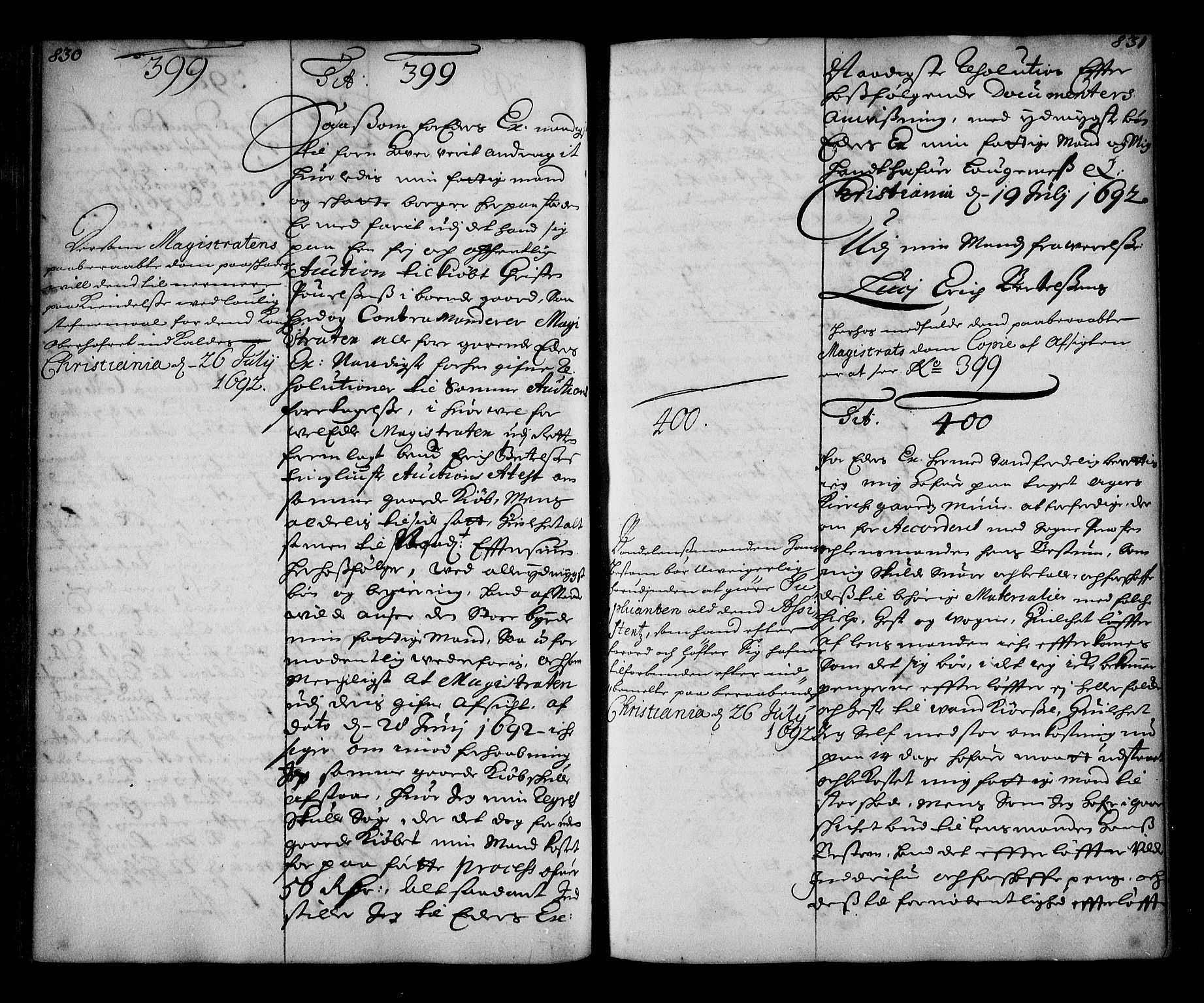 Stattholderembetet 1572-1771, AV/RA-EA-2870/Ae/L0009: Supplikasjons- og resolusjonsprotokoll, 1691-1692, s. 830-831