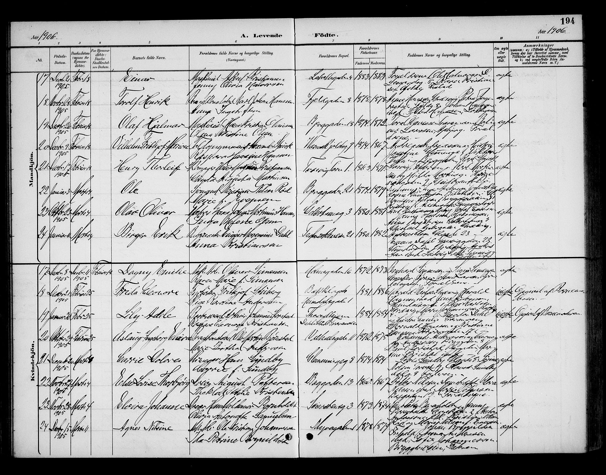 Fredrikstad domkirkes prestekontor Kirkebøker, AV/SAO-A-10906/G/Ga/L0002: Klokkerbok nr. 2, 1894-1918, s. 194