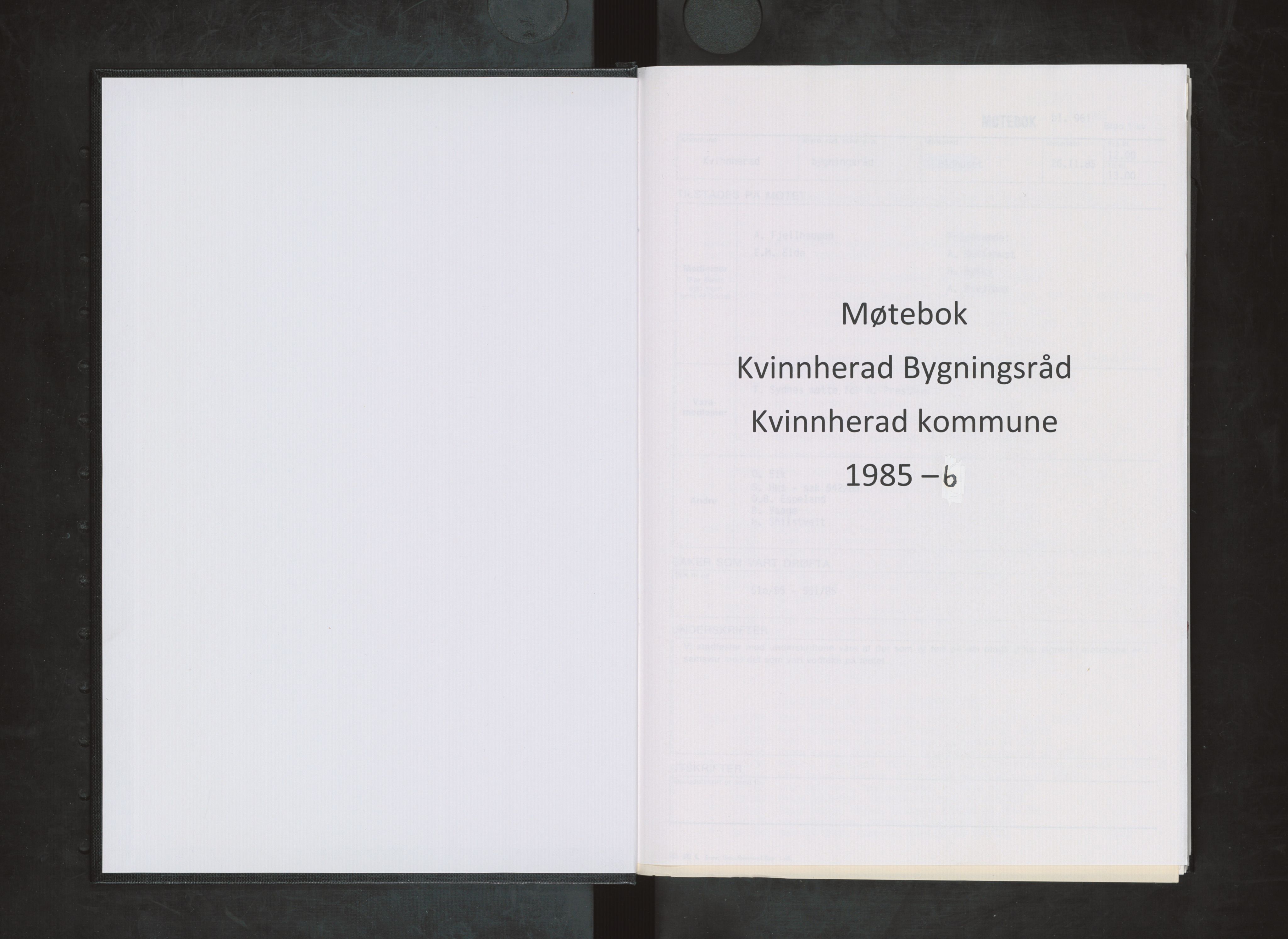 Kvinnherad kommune. Bygningsrådet , IKAH/1224-511/A/Aa/L0047: Møtebok for Kvinnherad bygningsråd, 1985