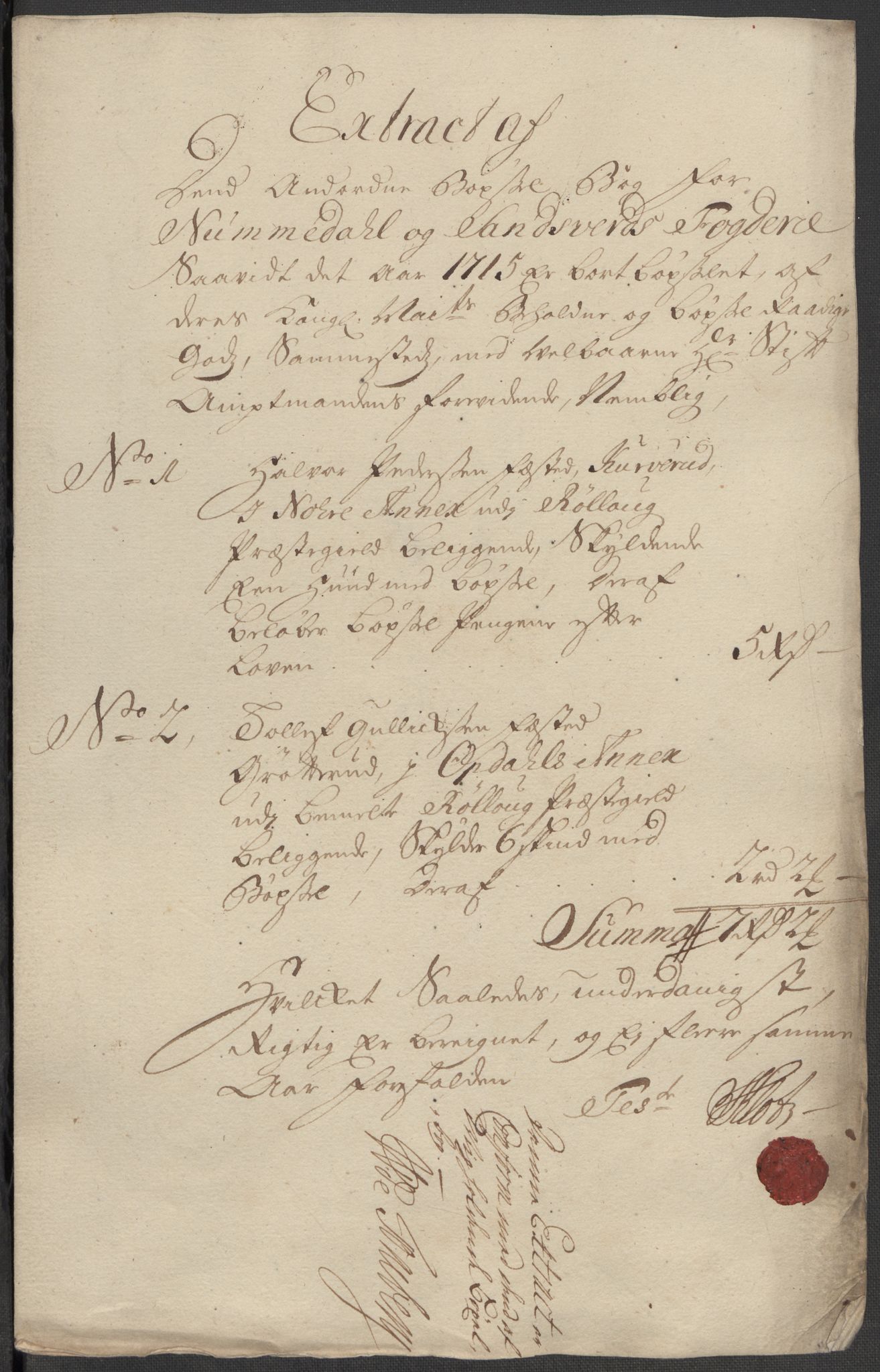 Rentekammeret inntil 1814, Reviderte regnskaper, Fogderegnskap, RA/EA-4092/R24/L1591: Fogderegnskap Numedal og Sandsvær, 1715, s. 252