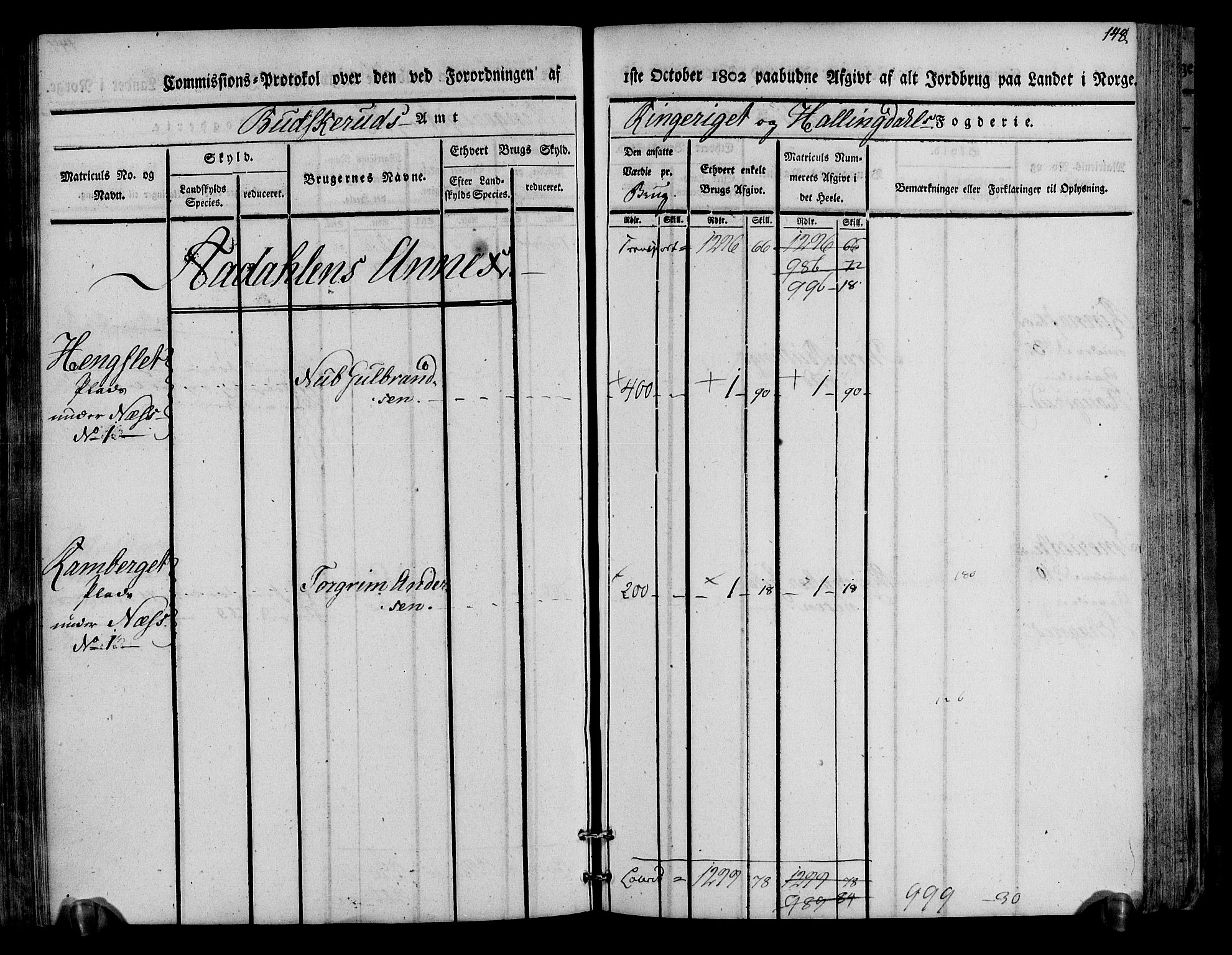 Rentekammeret inntil 1814, Realistisk ordnet avdeling, RA/EA-4070/N/Ne/Nea/L0045: Ringerike og Hallingdal fogderi. Kommisjonsprotokoll for Norderhov prestegjeld, 1803, s. 151