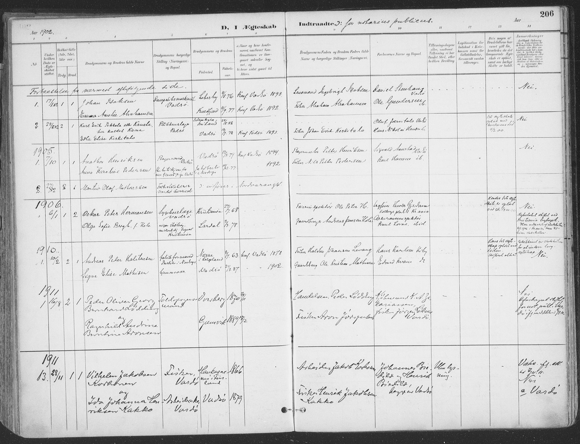 Vadsø sokneprestkontor, AV/SATØ-S-1325/H/Ha/L0007kirke: Ministerialbok nr. 7, 1896-1916, s. 206