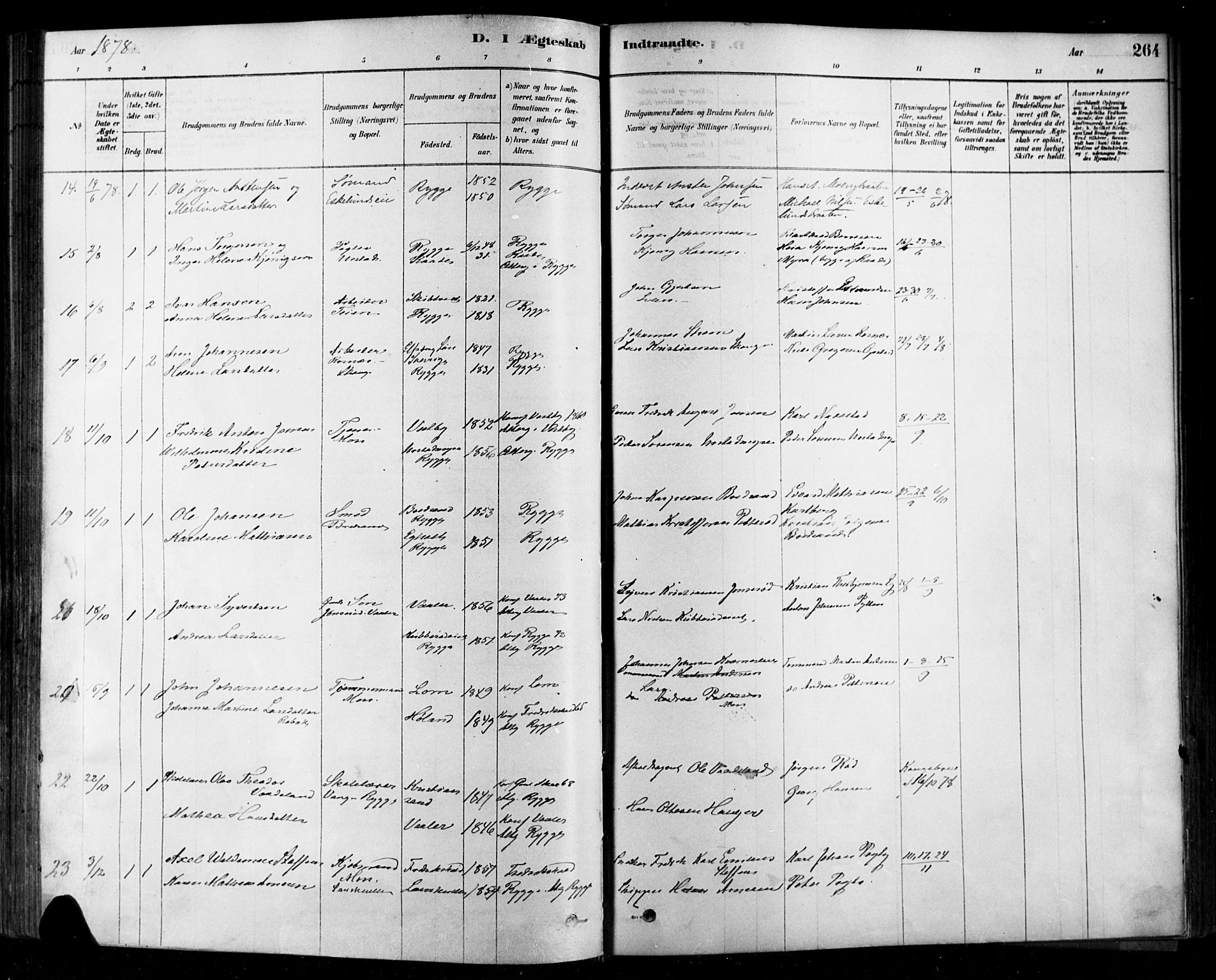 Rygge prestekontor Kirkebøker, AV/SAO-A-10084b/F/Fa/L0007: Ministerialbok nr. 7, 1878-1904, s. 264