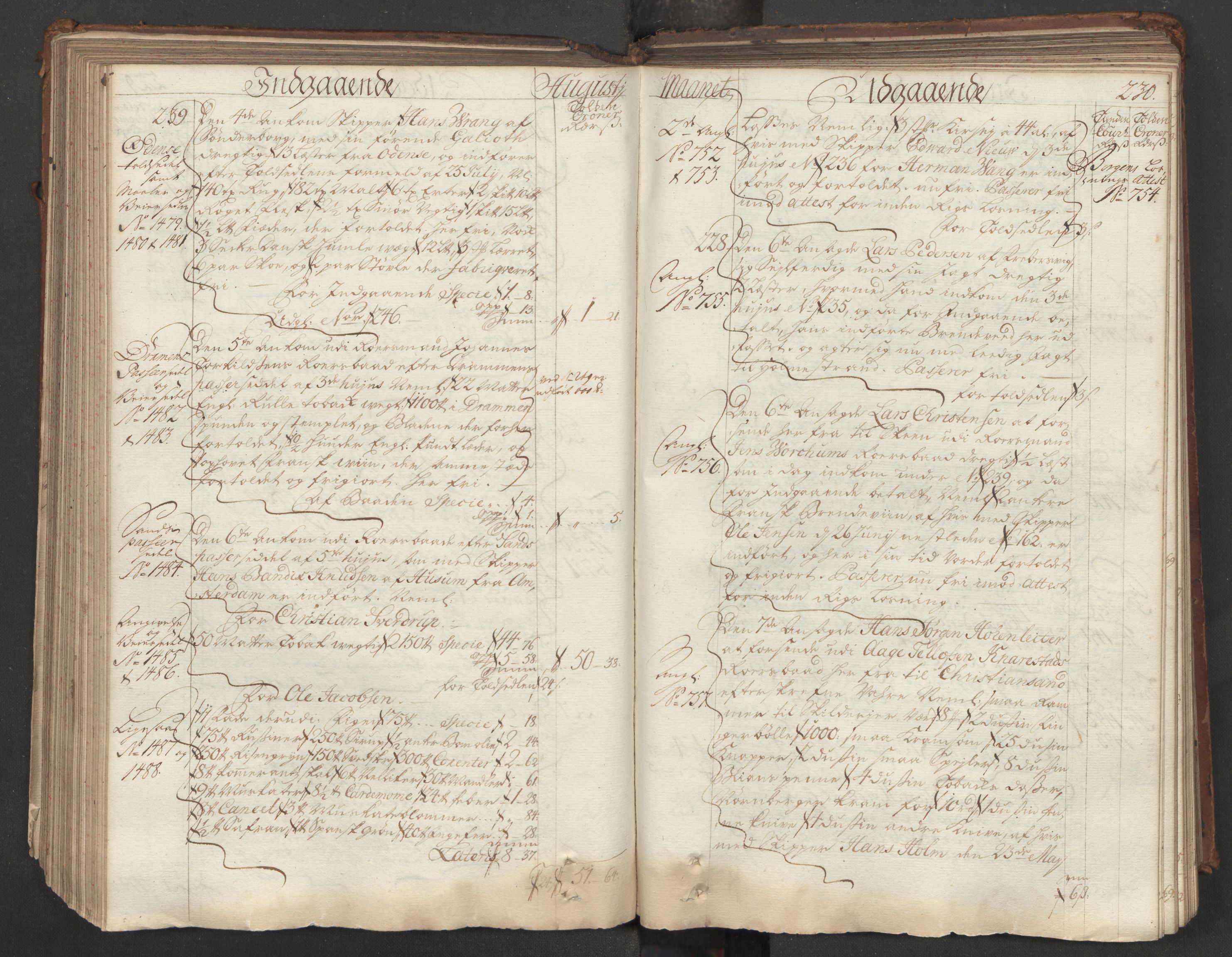 Generaltollkammeret, tollregnskaper, AV/RA-EA-5490/R06/L0015/0001: Tollregnskaper Kristiania / Hovedtollbok, 1733, s. 229b-230a
