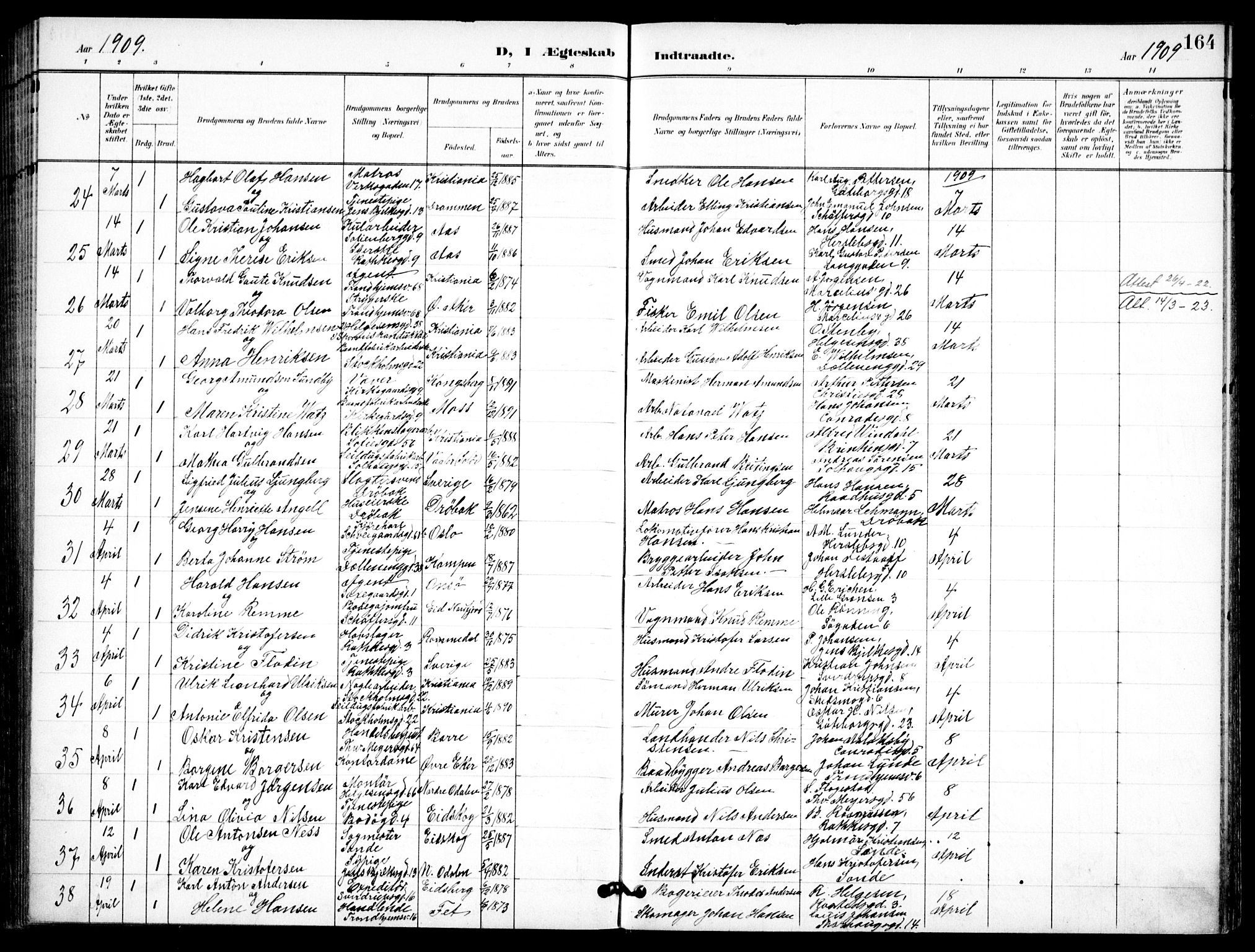 Petrus prestekontor Kirkebøker, AV/SAO-A-10872/F/Fa/L0009: Ministerialbok nr. I 9, 1897-1911, s. 164