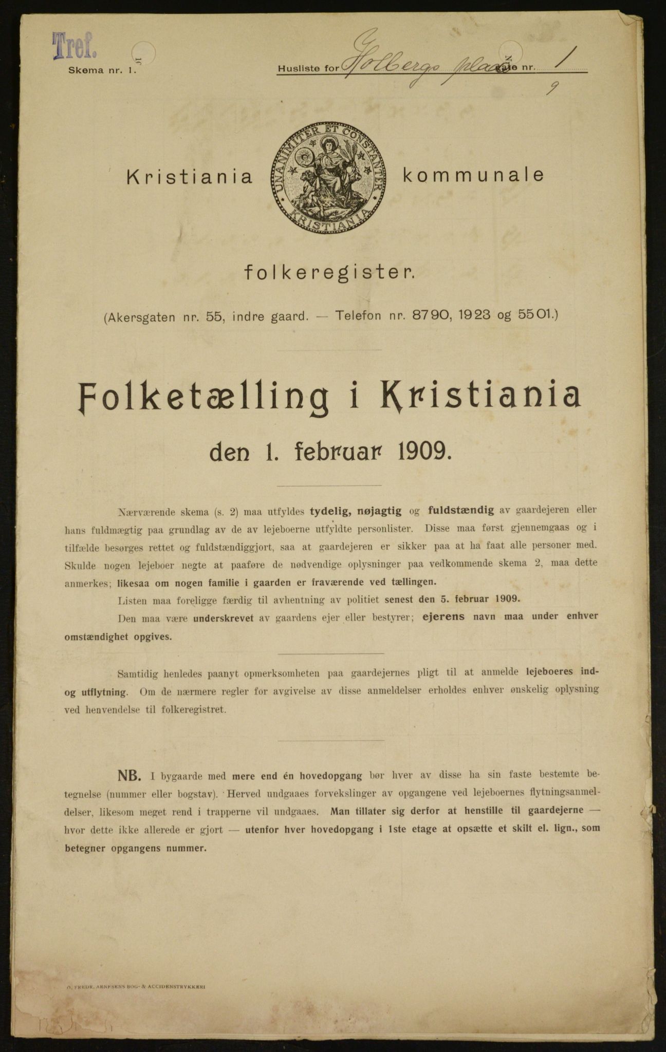 OBA, Kommunal folketelling 1.2.1909 for Kristiania kjøpstad, 1909, s. 36736