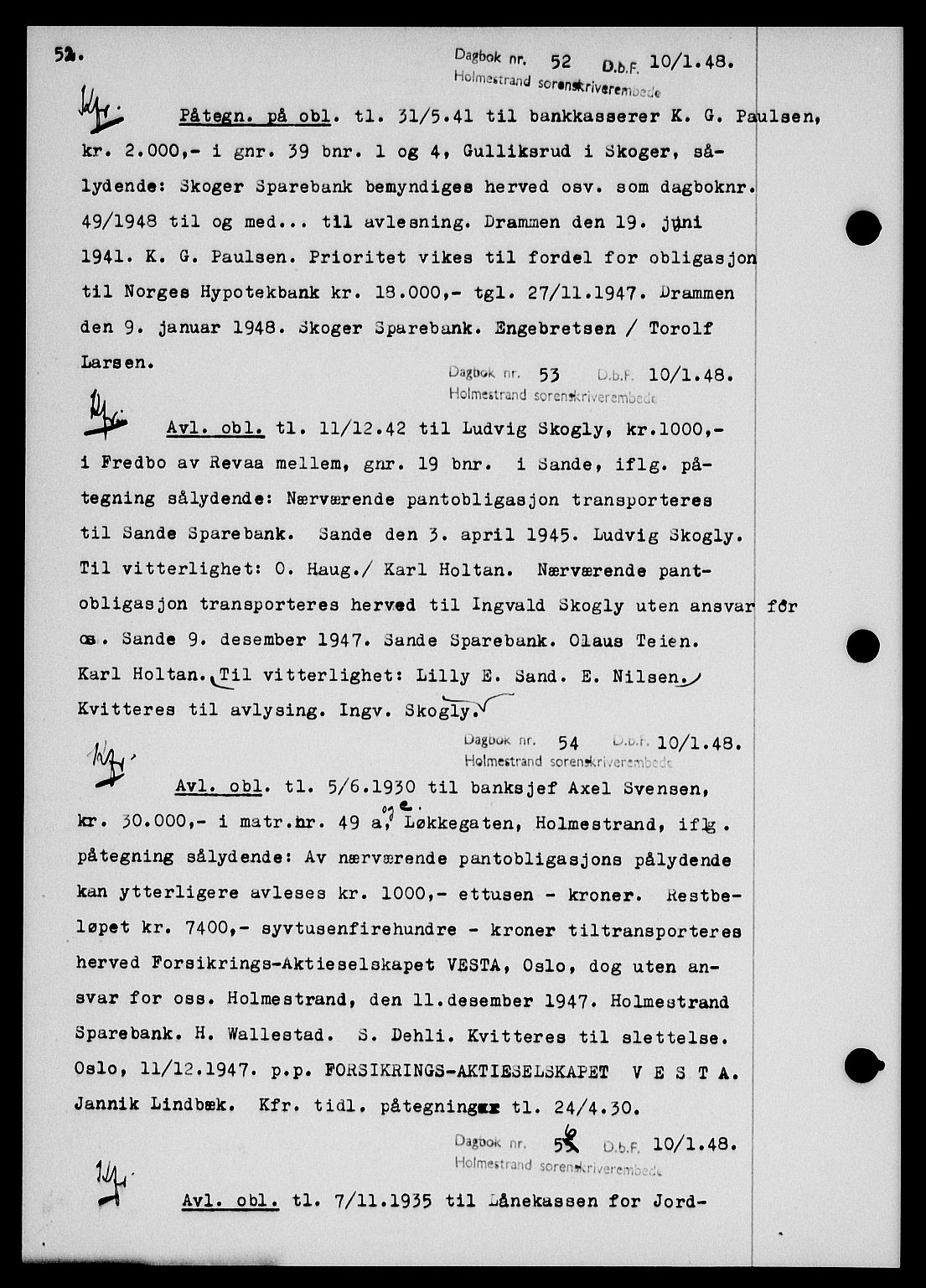 Holmestrand sorenskriveri, SAKO/A-67/G/Ga/Gab/L0058: Pantebok nr. B-58, 1947-1948, s. 52, Dagboknr: 52/1948