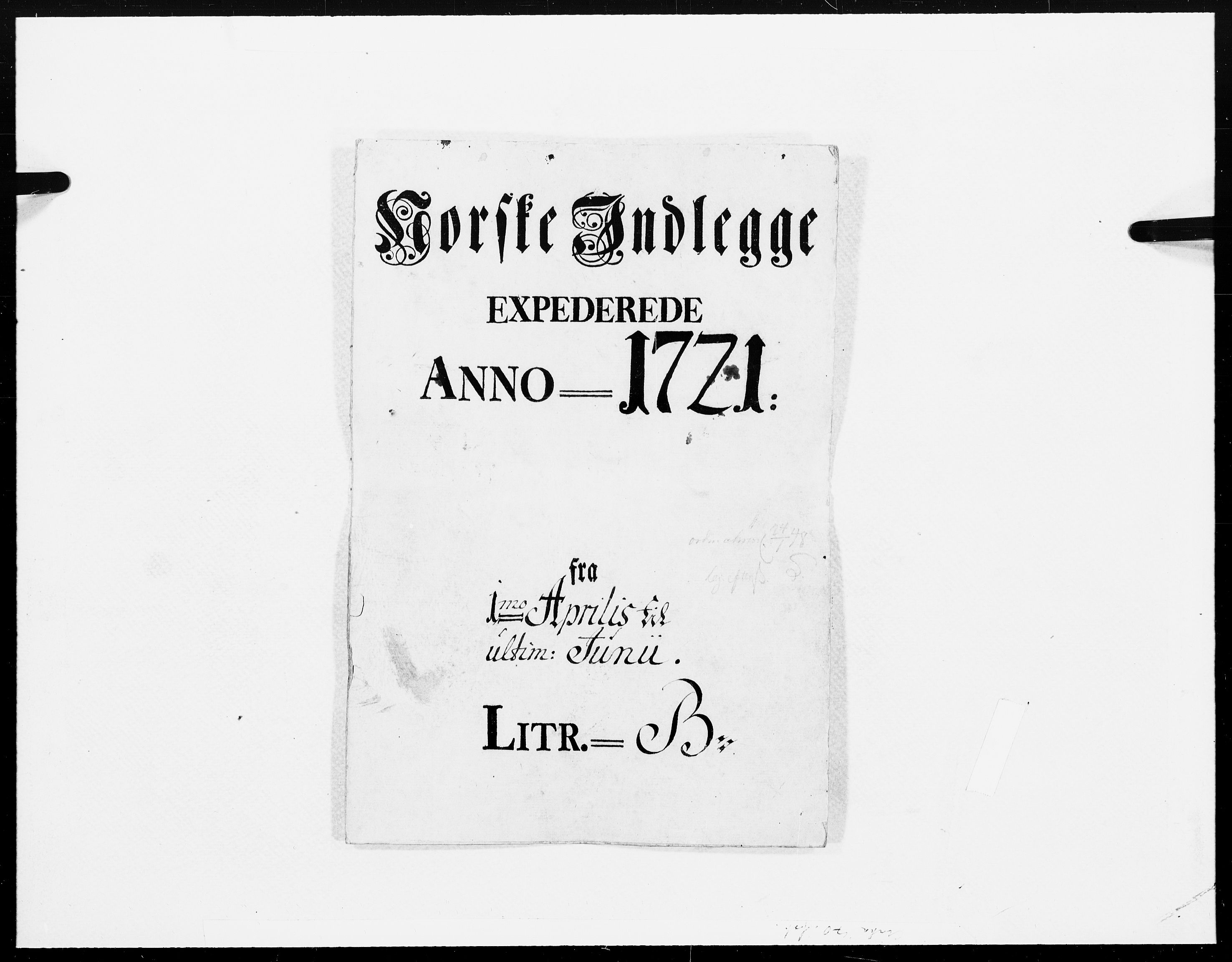 Danske Kanselli 1572-1799, RA/EA-3023/F/Fc/Fcc/Fcca/L0089: Norske innlegg 1572-1799, 1721, s. 1