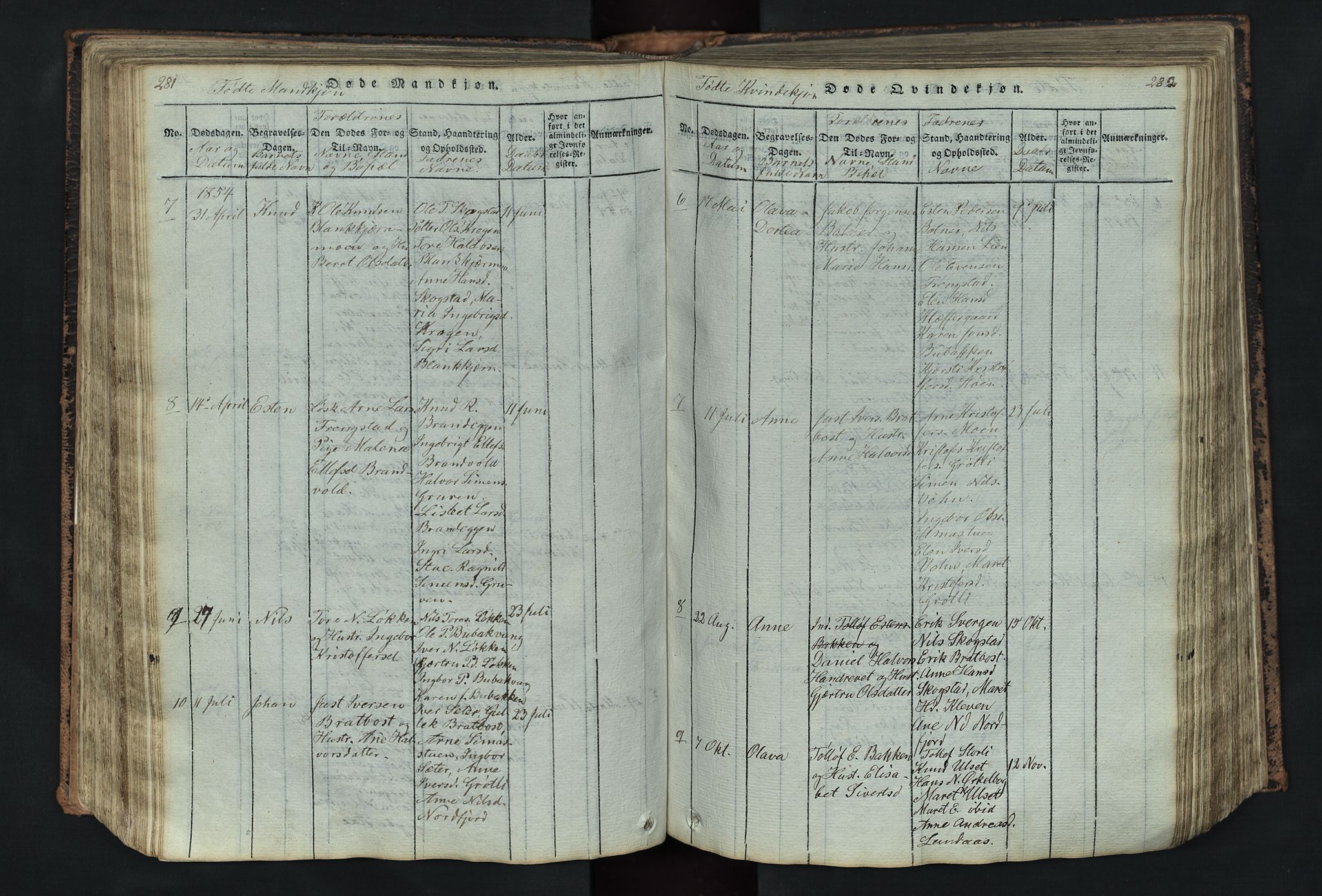 Kvikne prestekontor, AV/SAH-PREST-064/H/Ha/Hab/L0001: Klokkerbok nr. 1, 1815-1895, s. 281-282