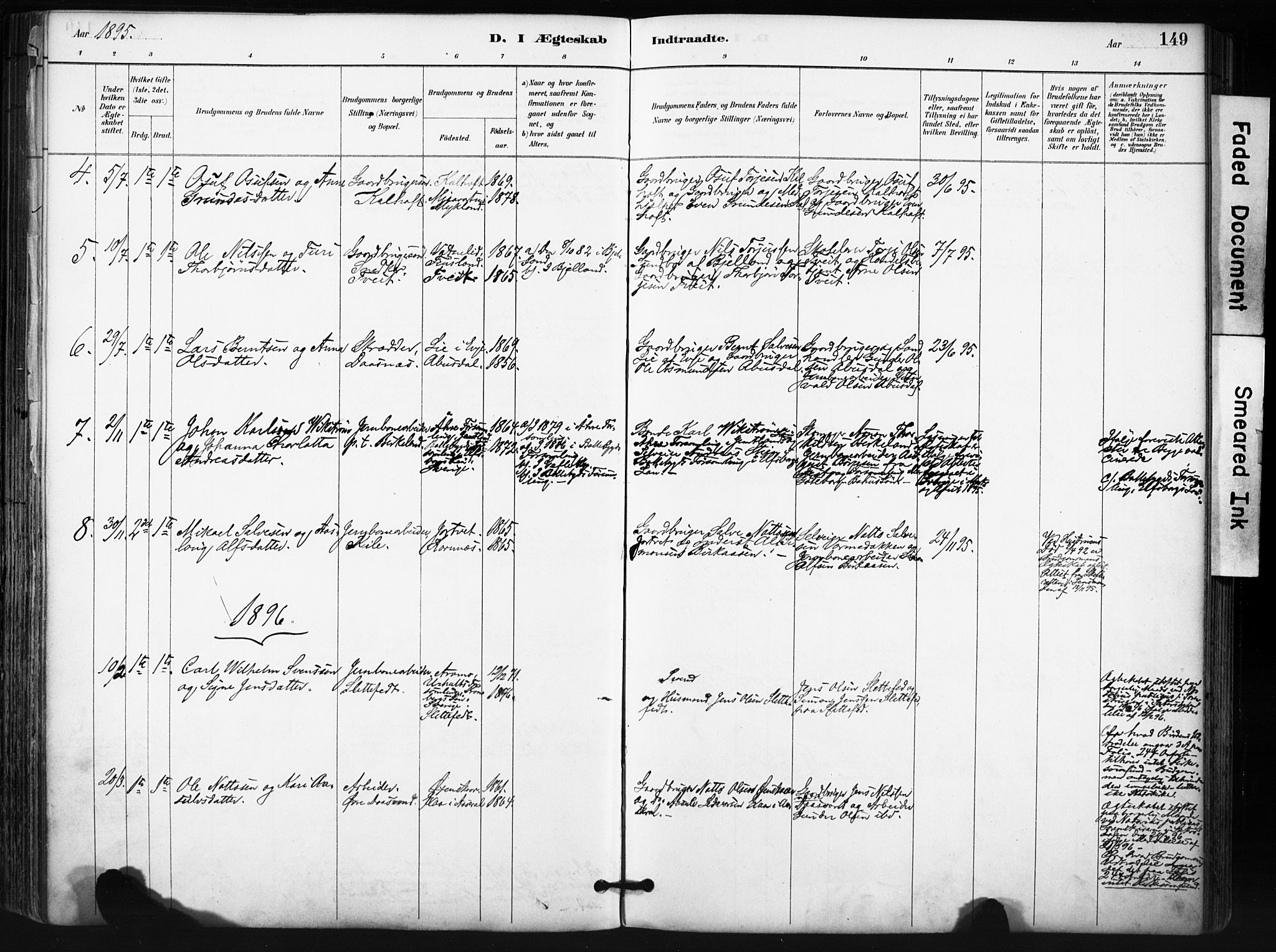 Evje sokneprestkontor, SAK/1111-0008/F/Fa/Fab/L0003: Ministerialbok nr. A 3, 1884-1909, s. 149