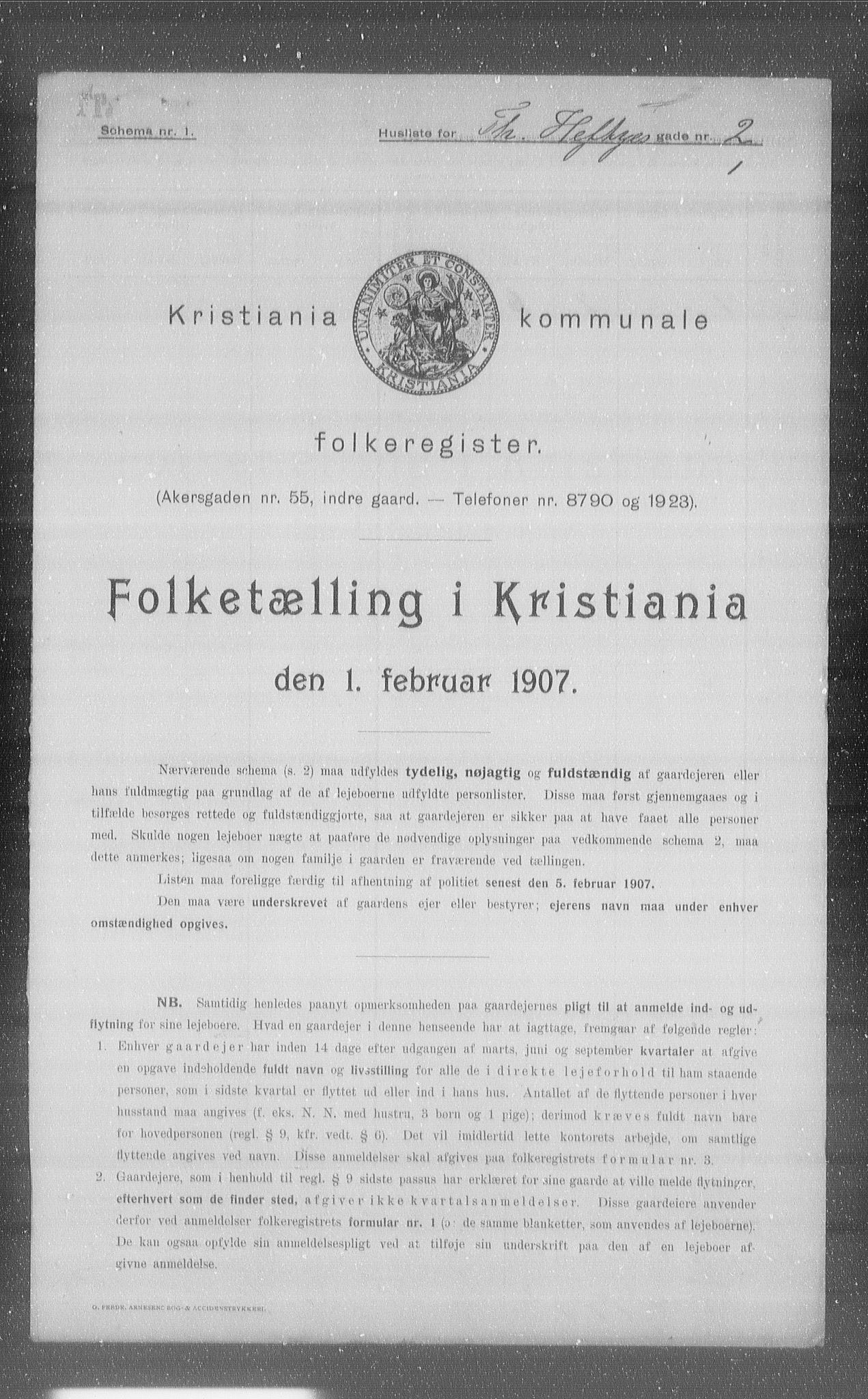 OBA, Kommunal folketelling 1.2.1907 for Kristiania kjøpstad, 1907, s. 55365