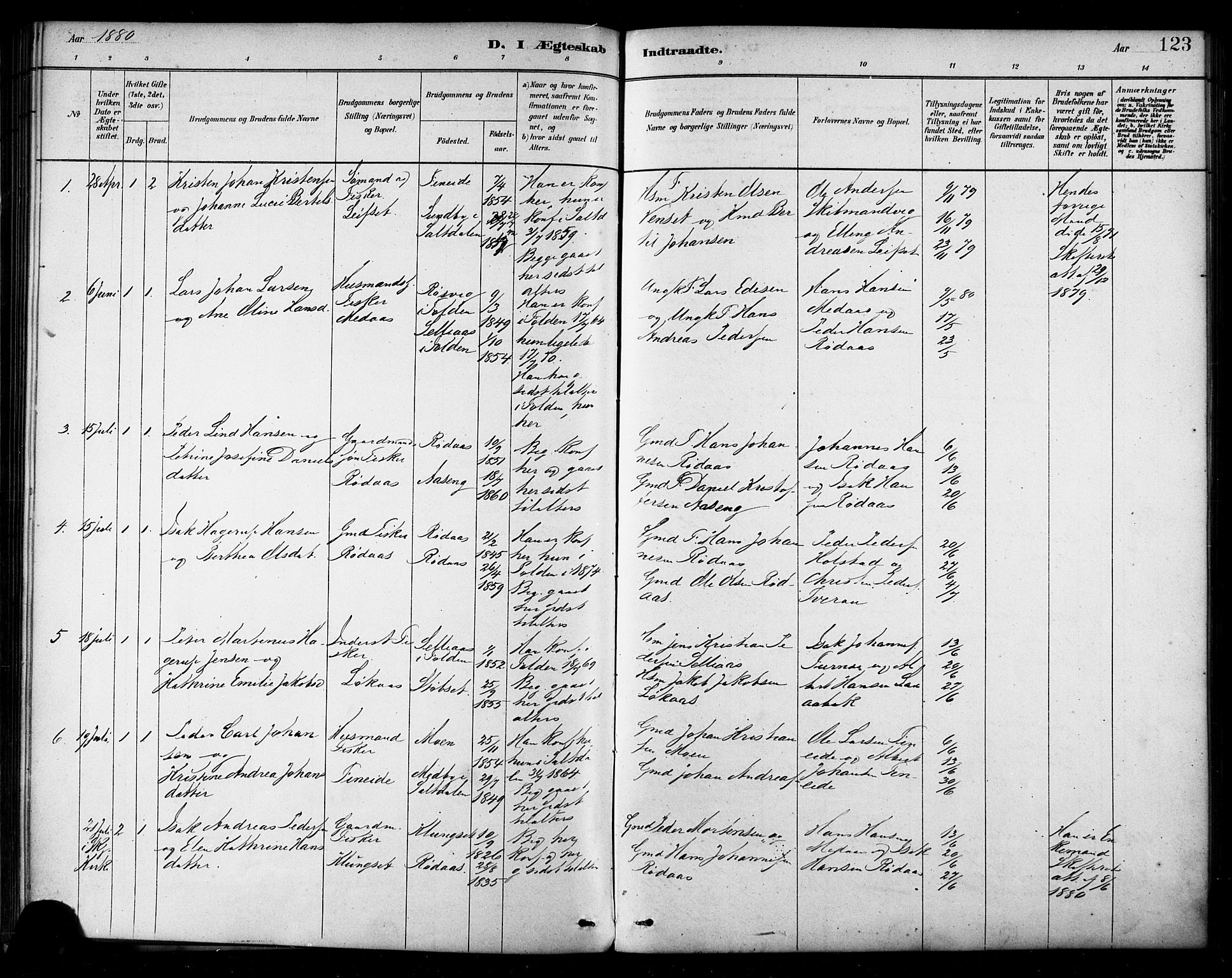 Ministerialprotokoller, klokkerbøker og fødselsregistre - Nordland, SAT/A-1459/849/L0689: Ministerialbok nr. 849A01, 1879-1889, s. 123