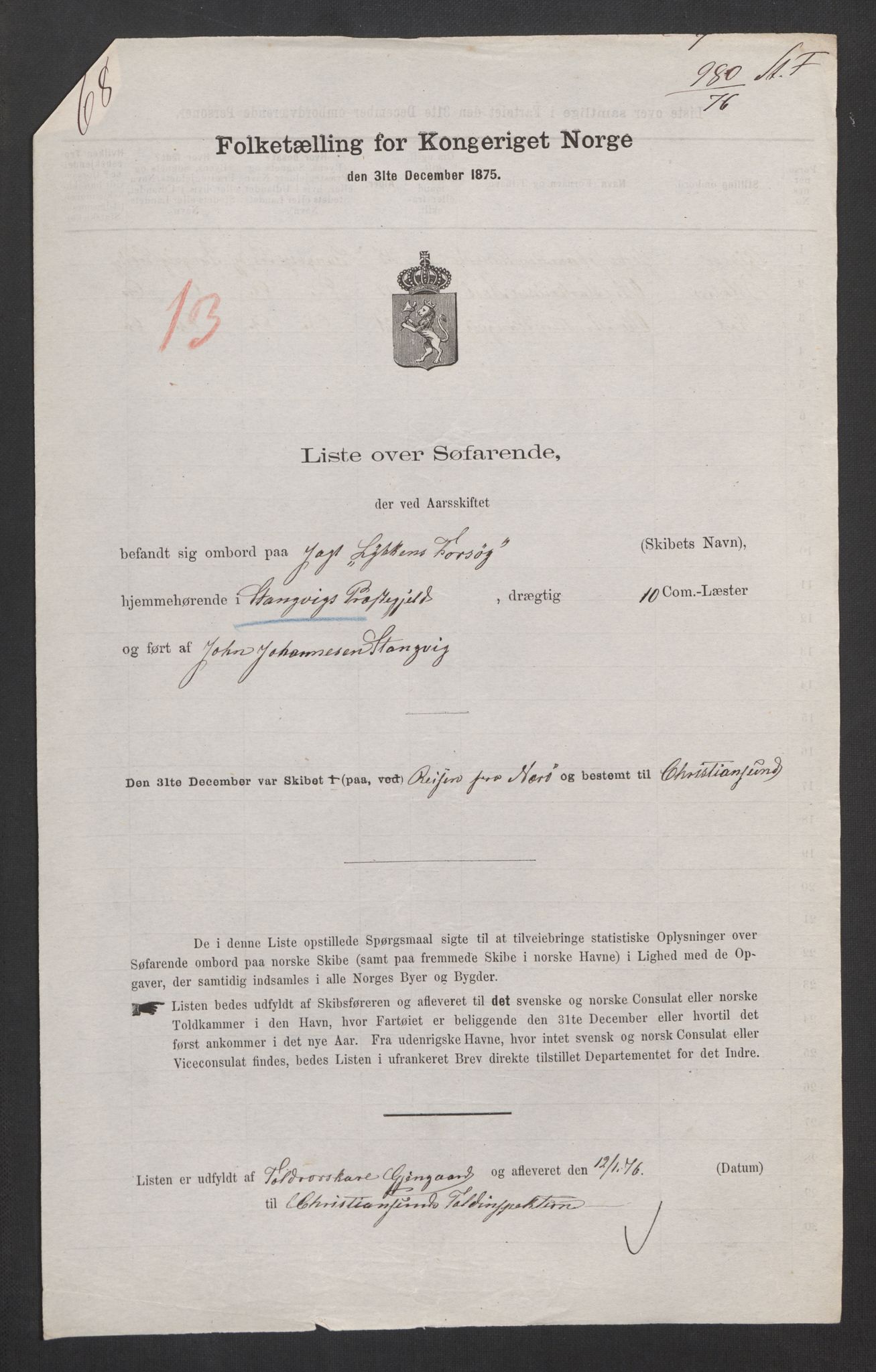 RA, Folketelling 1875, skipslister: Skip i innenrikske havner, hjemmehørende i 1) landdistrikter, 2) forskjellige steder, 3) utlandet, 1875, s. 340