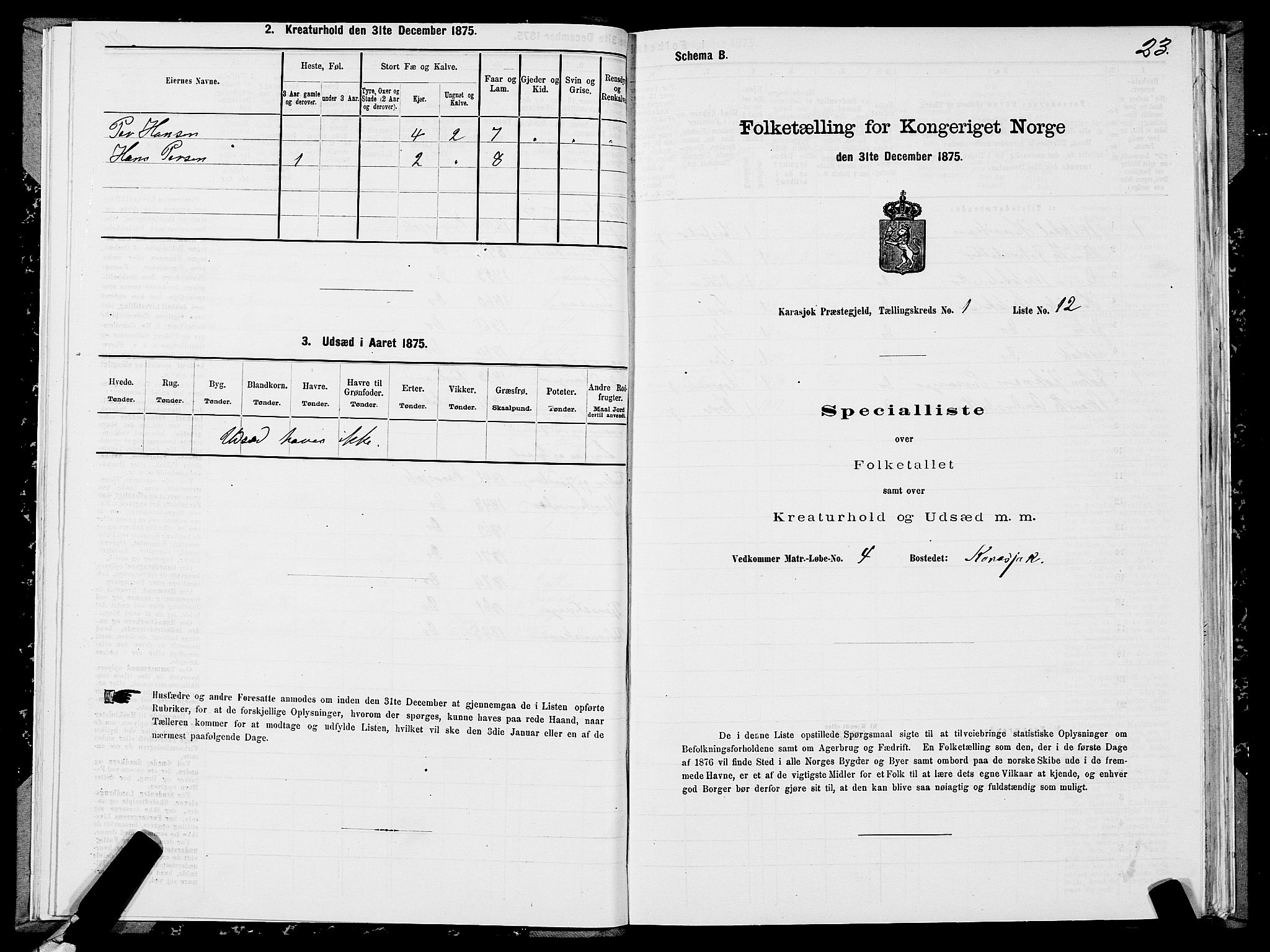 SATØ, Folketelling 1875 for 2021P Karasjok prestegjeld, 1875, s. 1023