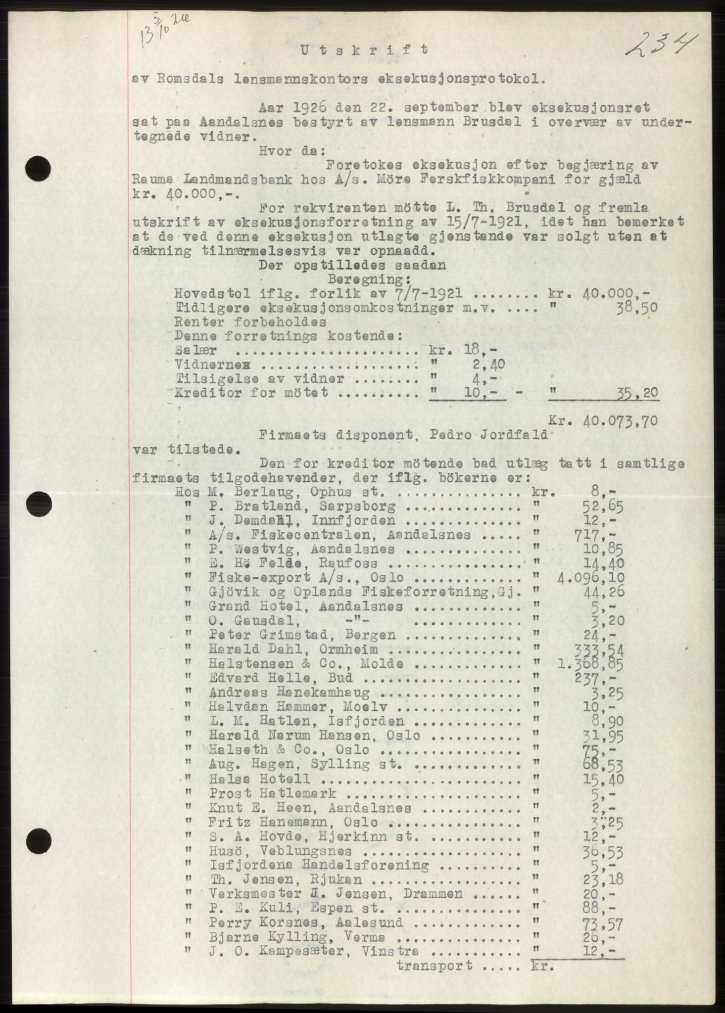 Romsdal sorenskriveri, AV/SAT-A-4149/1/2/2C/L0051: Pantebok nr. 45, 1926-1927, Tingl.dato: 05.10.1926