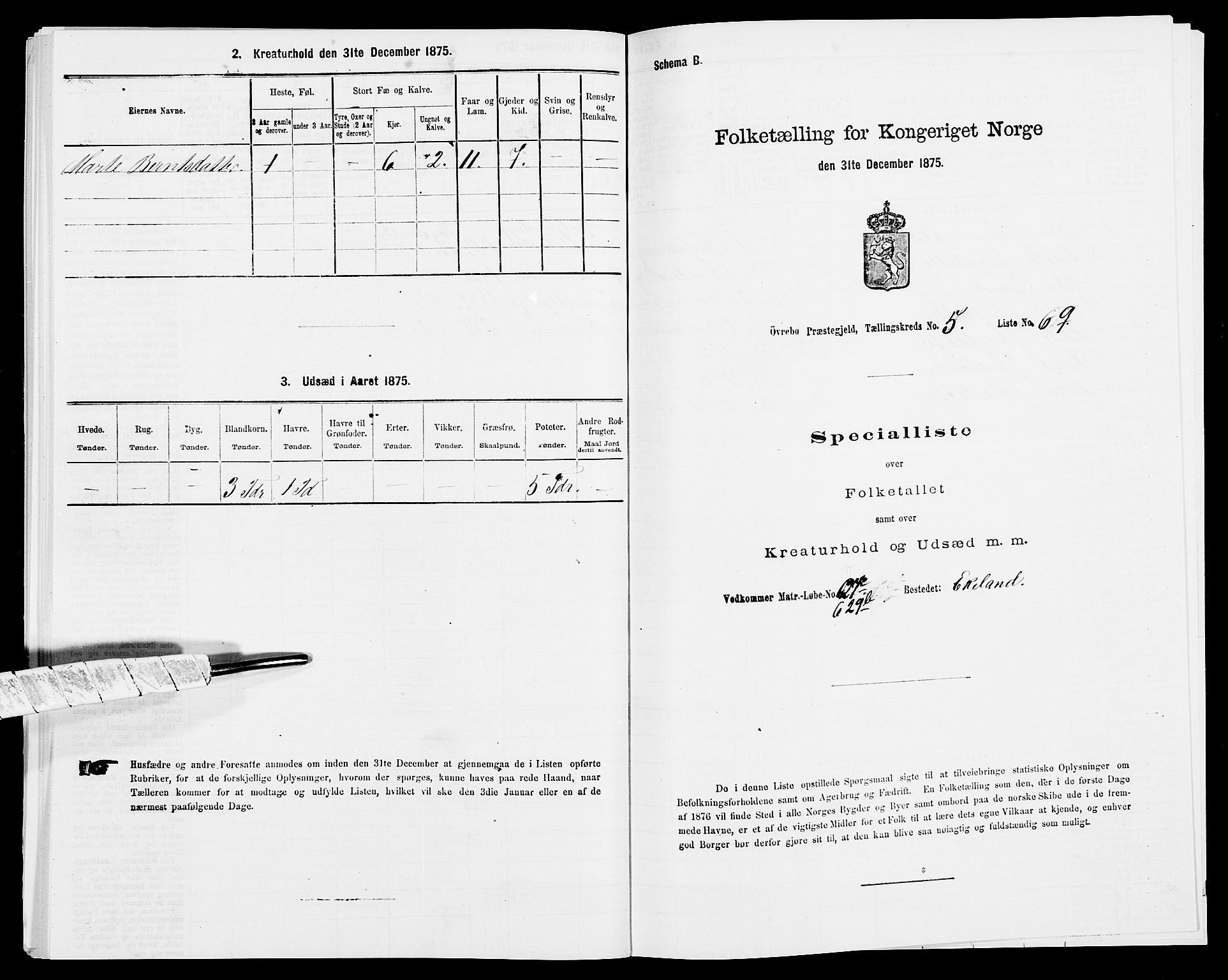 SAK, Folketelling 1875 for 1016P Øvrebø prestegjeld, 1875, s. 642