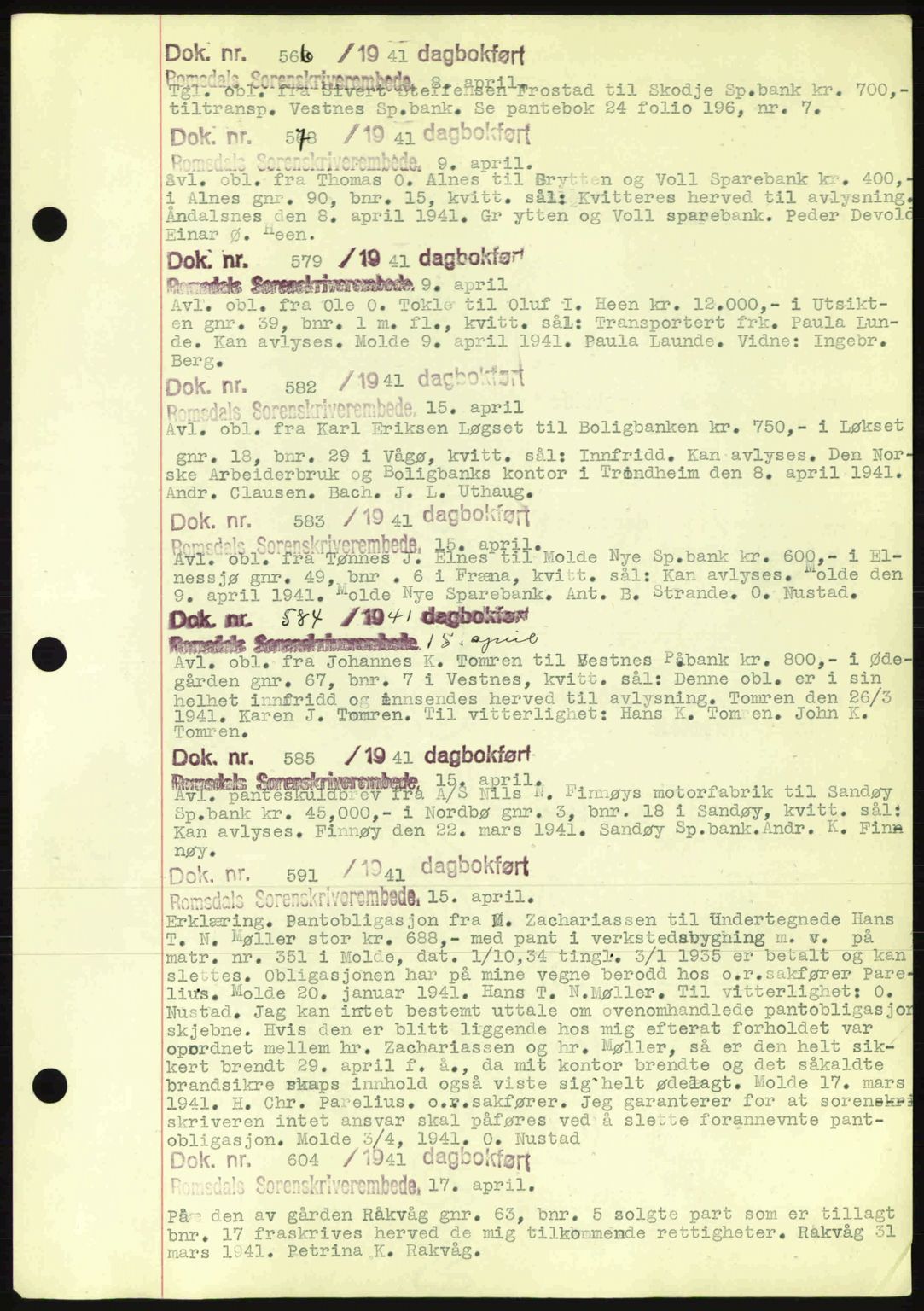 Romsdal sorenskriveri, AV/SAT-A-4149/1/2/2C: Pantebok nr. C1a, 1936-1945, Dagboknr: 566/1941