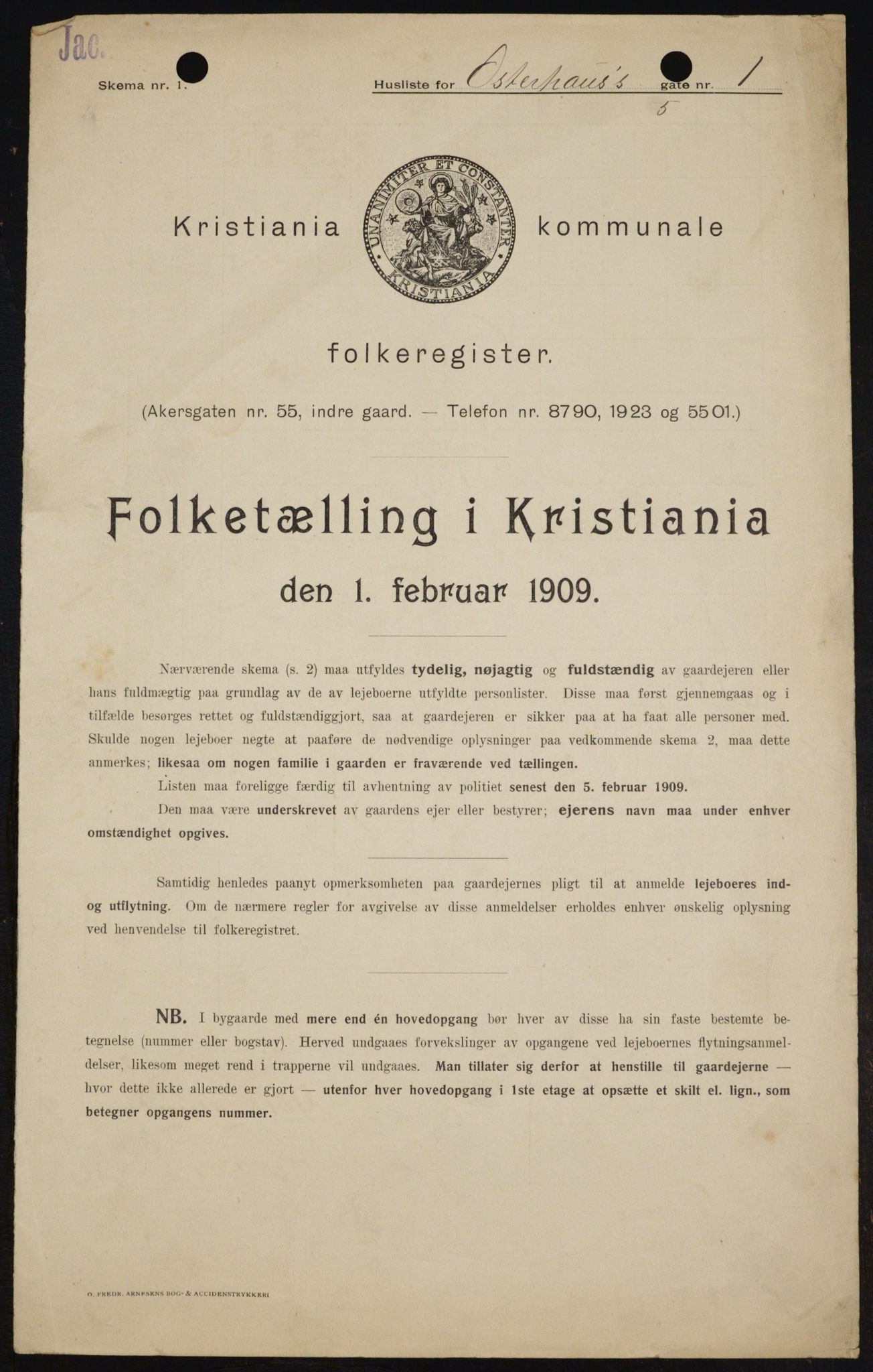 OBA, Kommunal folketelling 1.2.1909 for Kristiania kjøpstad, 1909, s. 70033